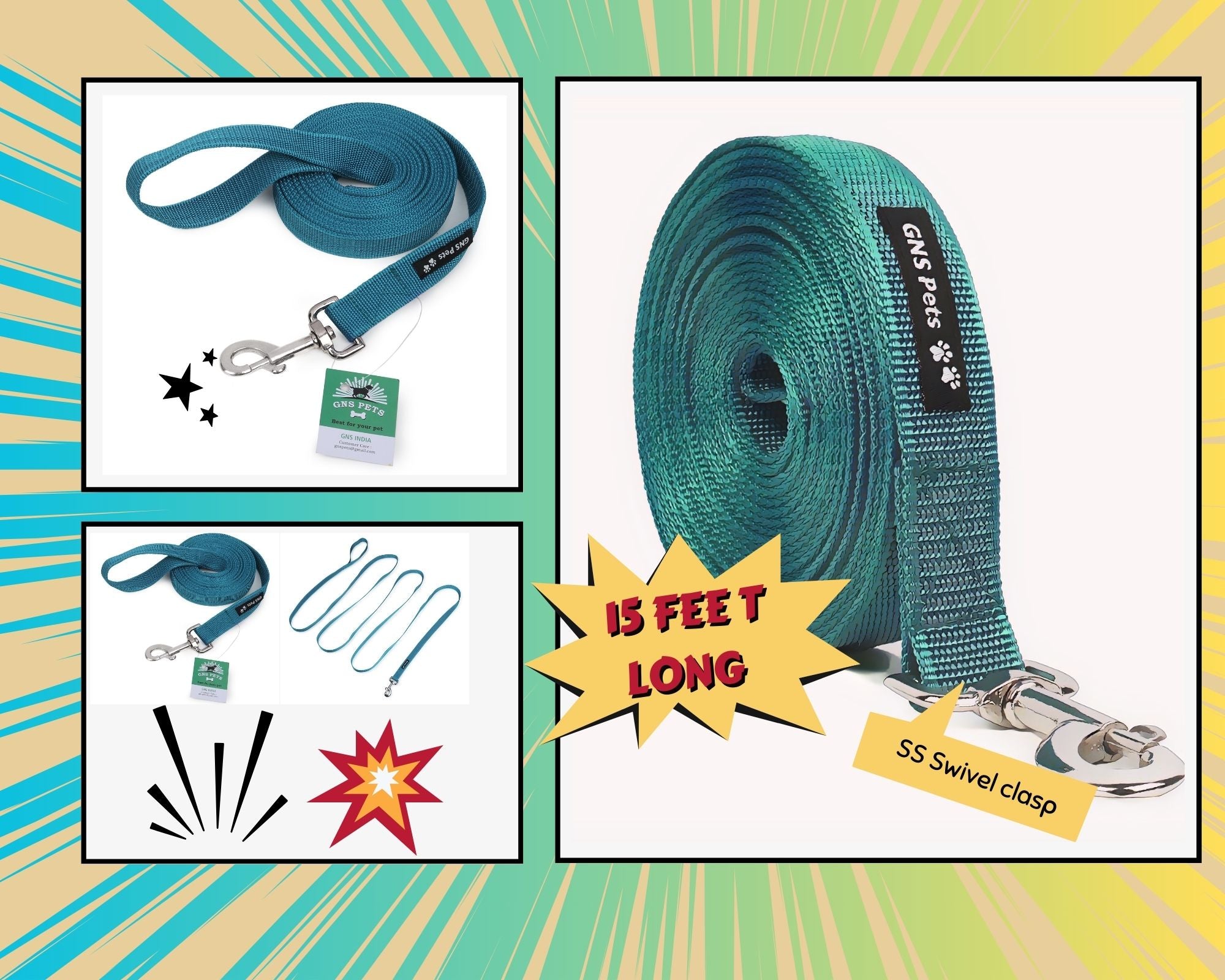 Training Leash 15 feet- Turquoise
