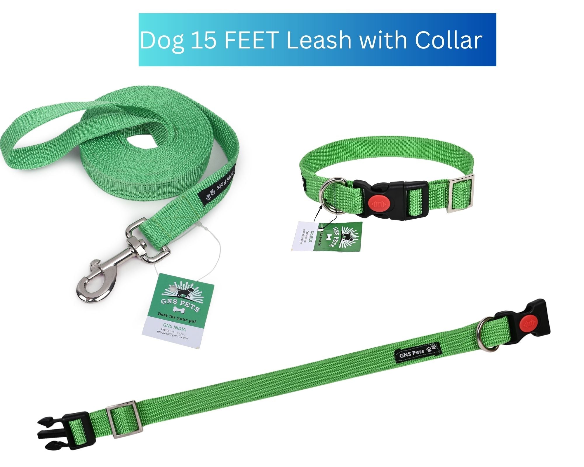 Dog Leash & Collar Set - 15FT- Green