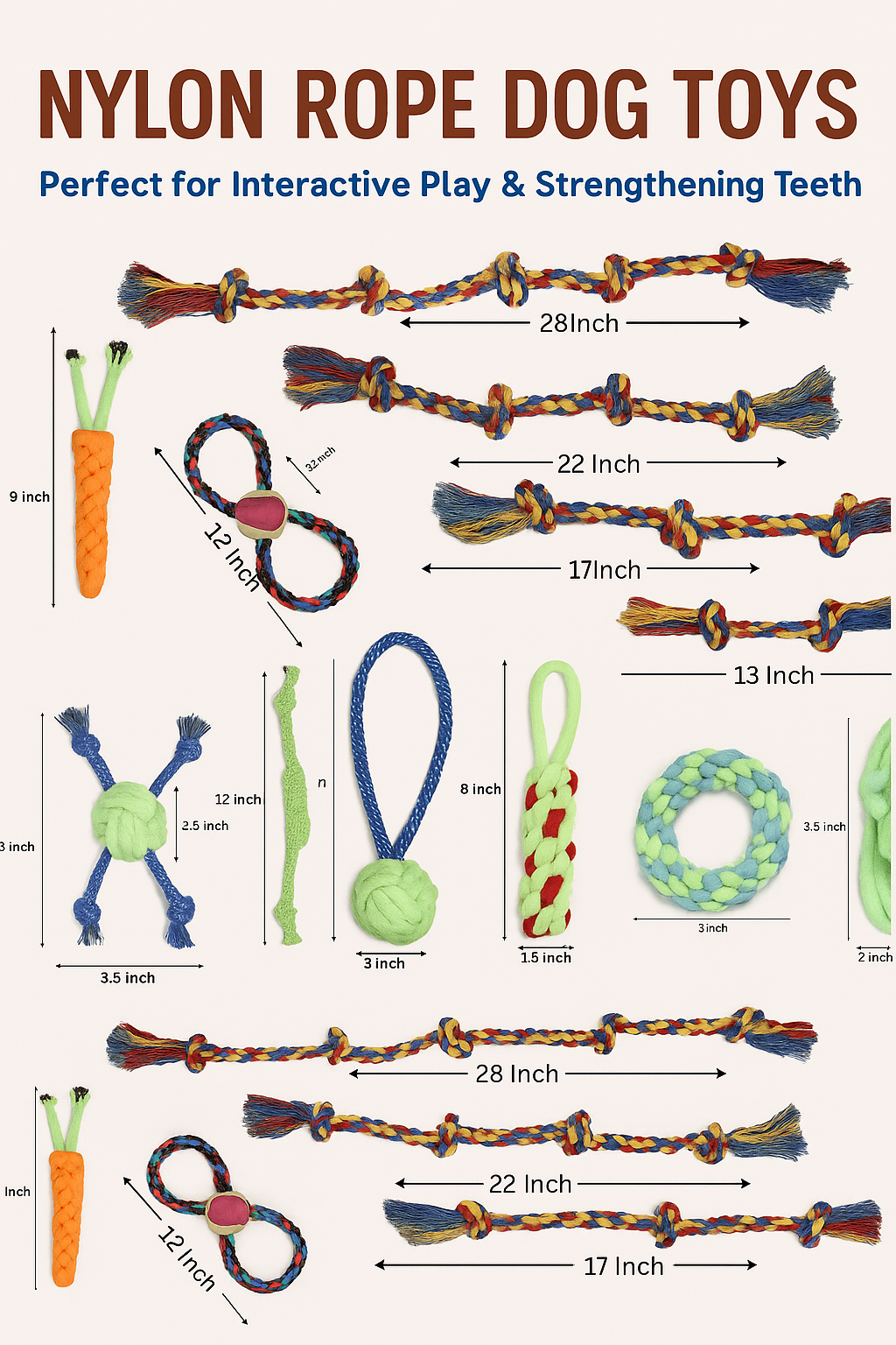 12 Pack Dog Rope Toys for Aggressive Chewers – Durable Cotton Tug, Chew & Fetch Toys for Small, Medium & Large Dogs – Puppy Teething, Dental Health & Interactive Play Set