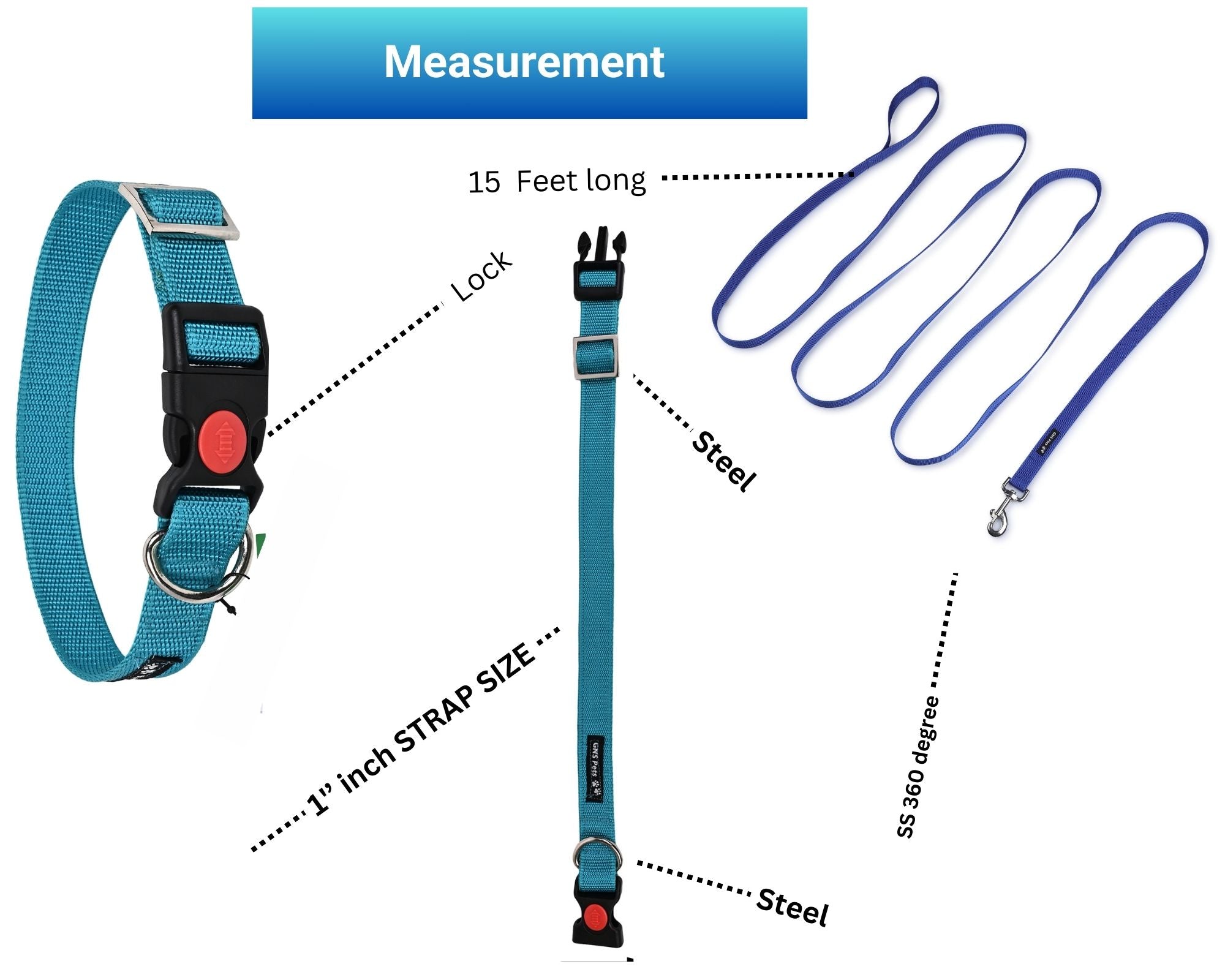 Dog Leash & Collar Set - Turquoise