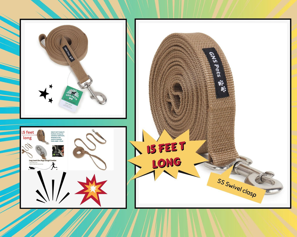 PET Training Leash 15 feet long with strong Hook - 15FT- Brown