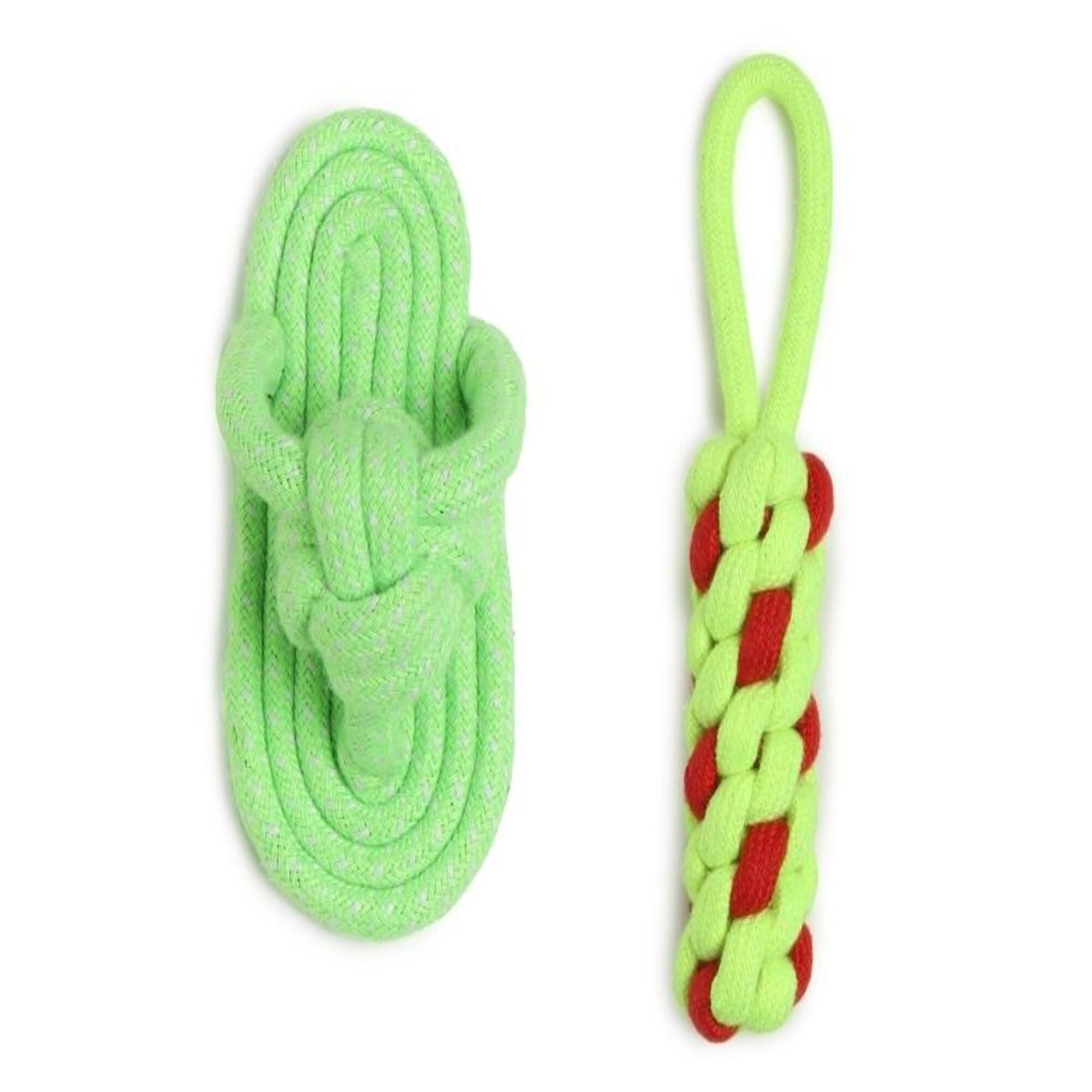 Dog rope toy set with 2 durable chew & tug toys. Safe cotton for puppies & small dogs