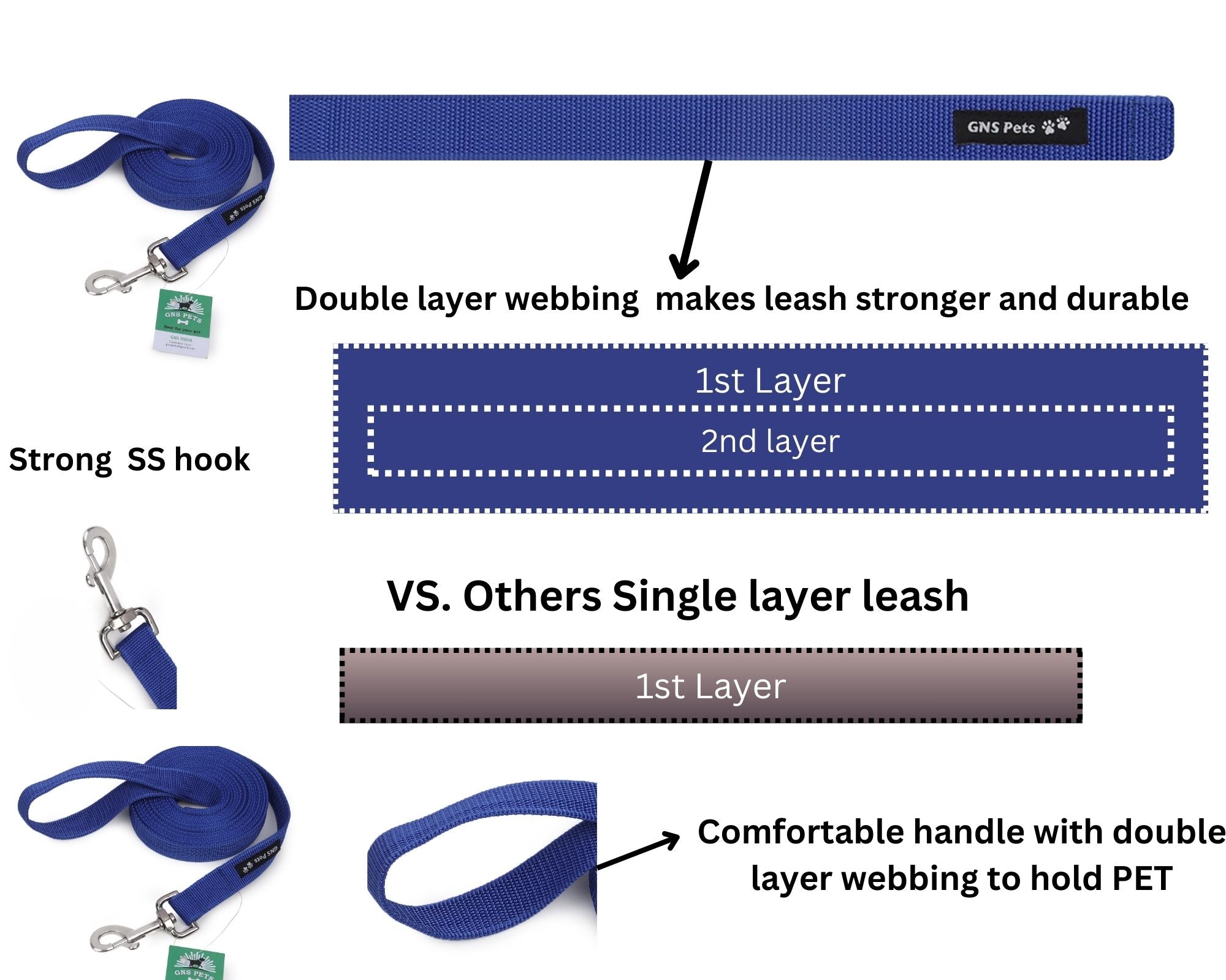 Dog Leash- 5.5 Feet- Royal Blue