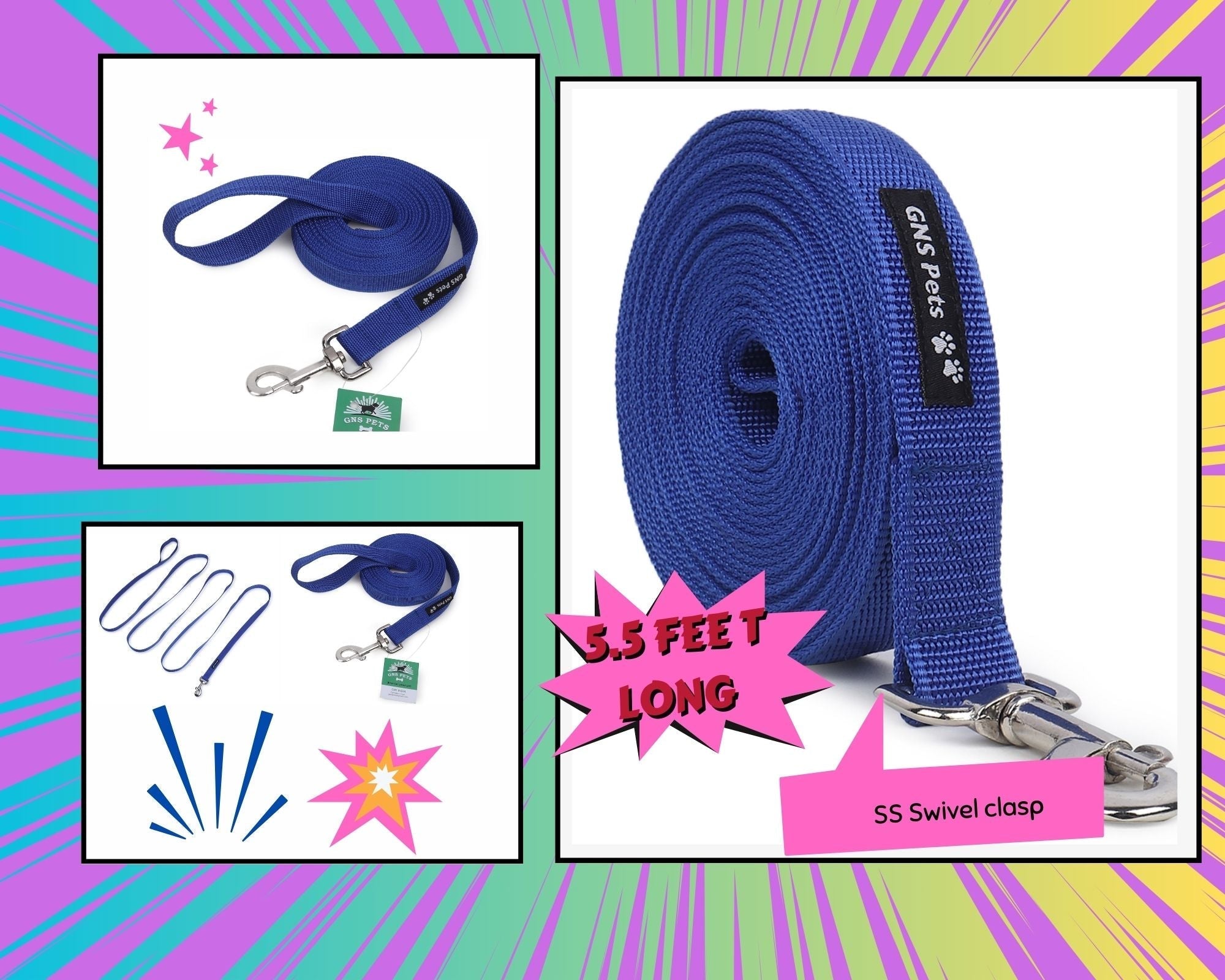 Dog Leash- 5.5 Feet- Royal Blue