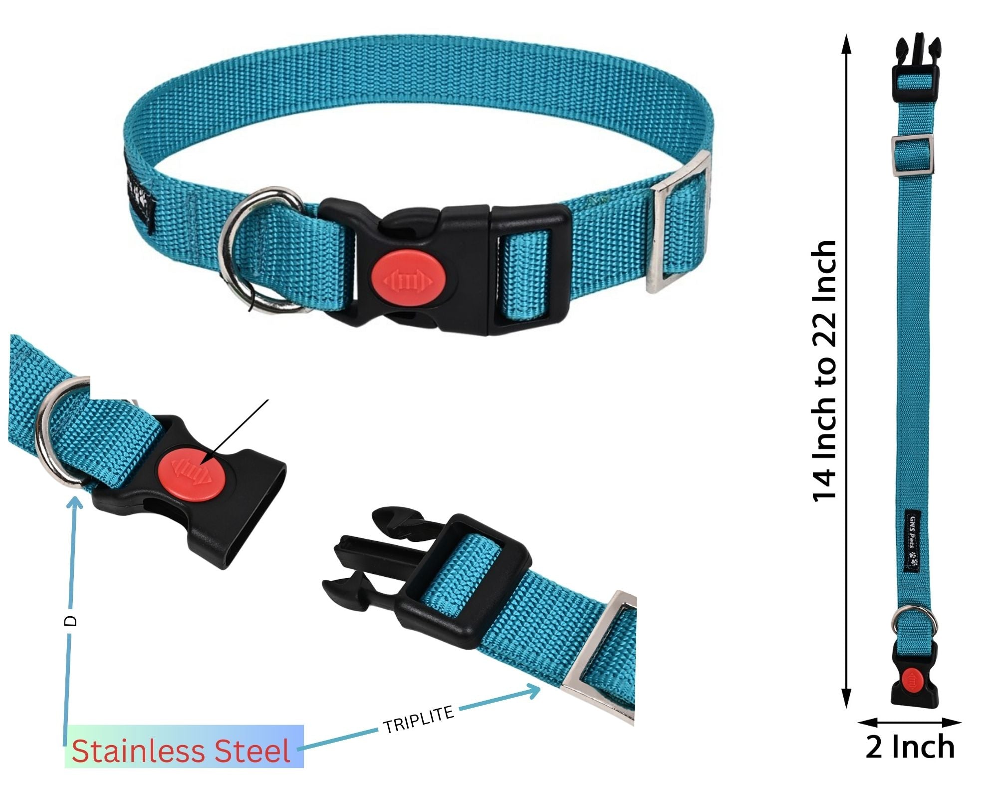 15 Feet Long Nylon Webbing Puppy Dog Training Durable Nylon Dog Leash & Collar Set – Strong, Adjustable & Comfortable for All Breeds