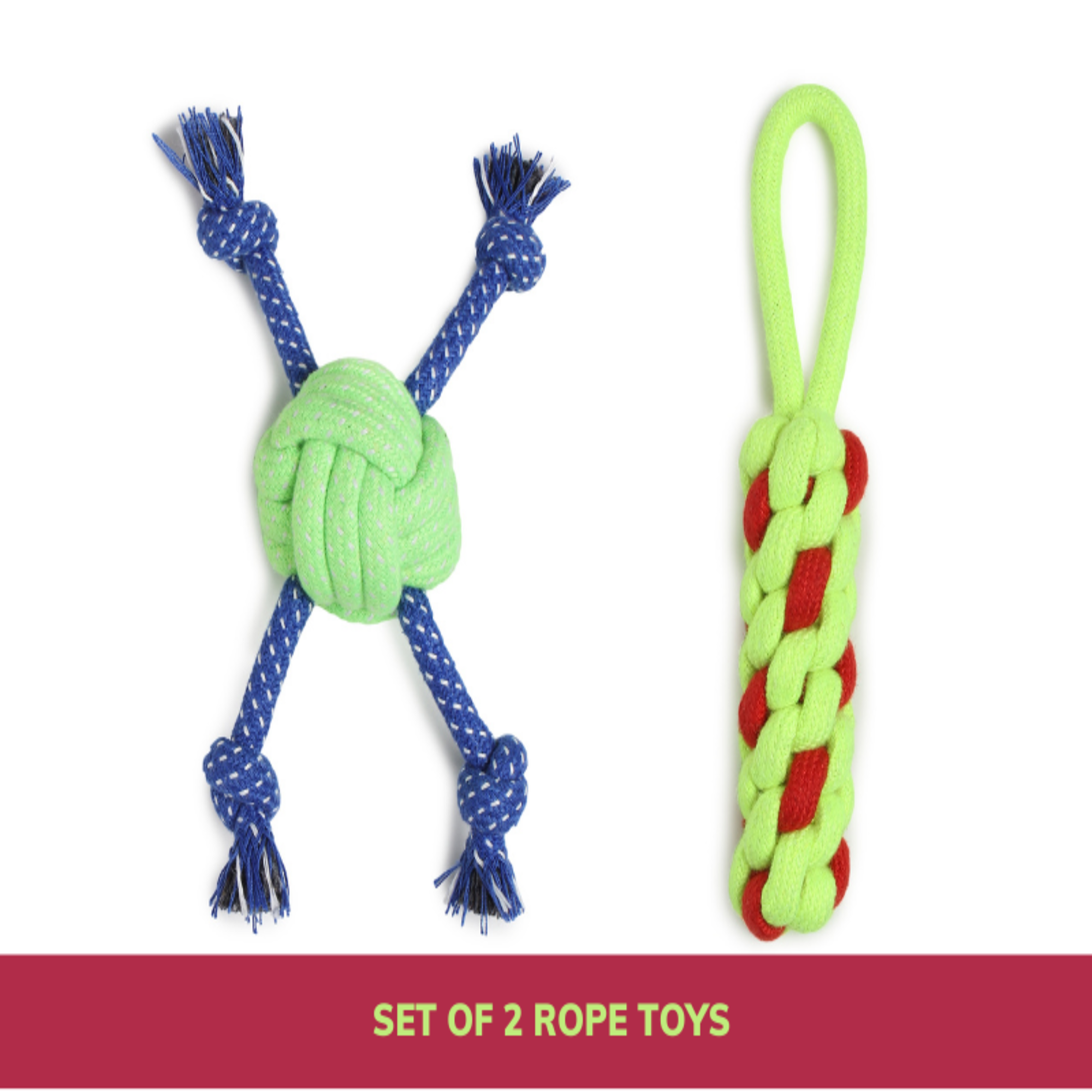 Set of 2 Durable Dog Rope Toys – Chew, Tug & Fetch Play for Small & Medium Dogs | Safe Cotton Pet Teething Toys