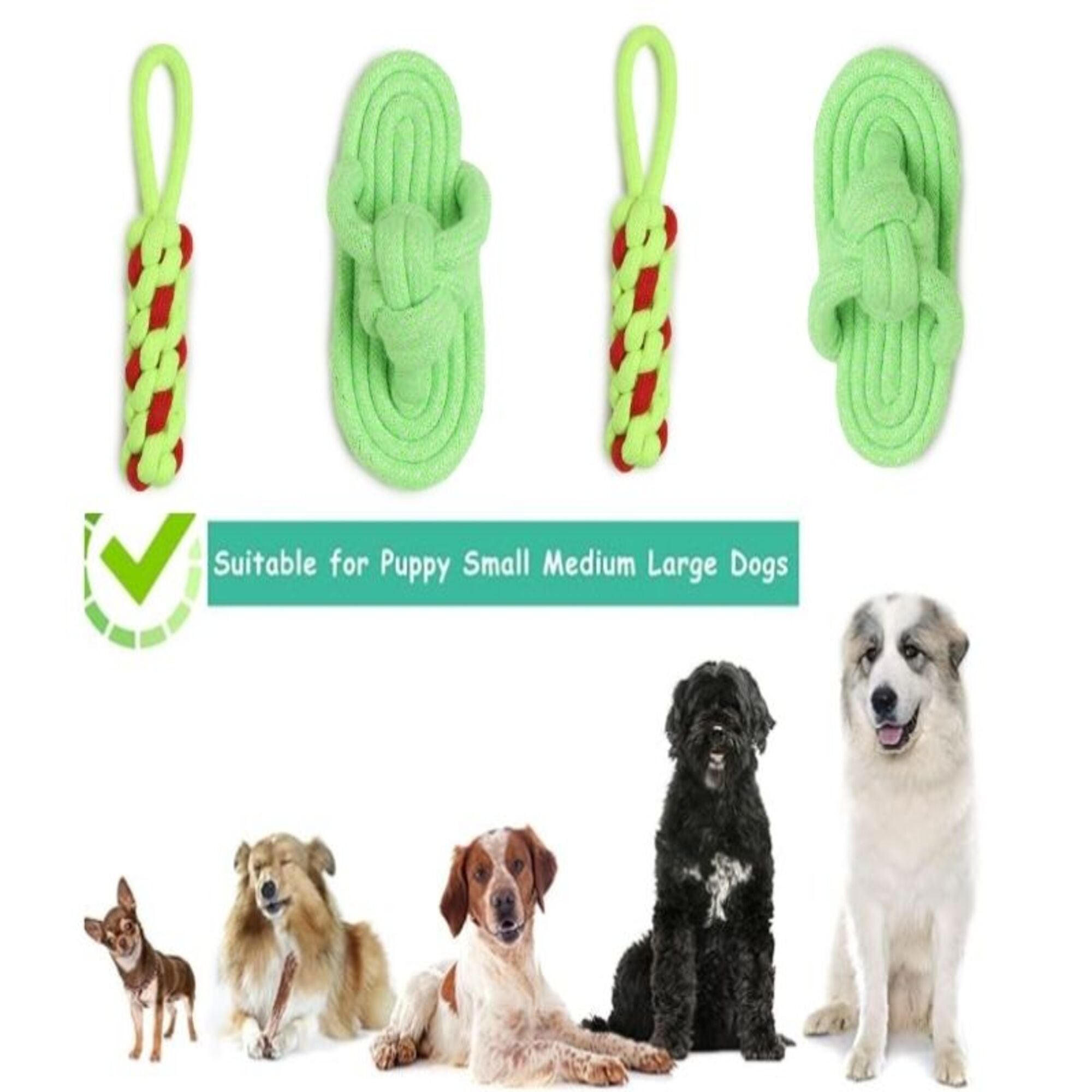 Dog rope toy set with 2 durable chew & tug toys. Safe cotton for puppies & small dogs
