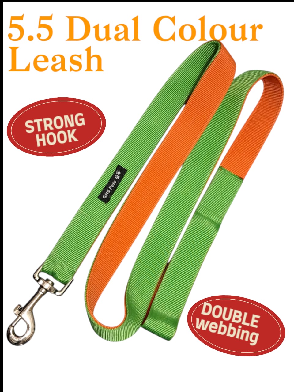 Double webbing Leash- 6 FT Green