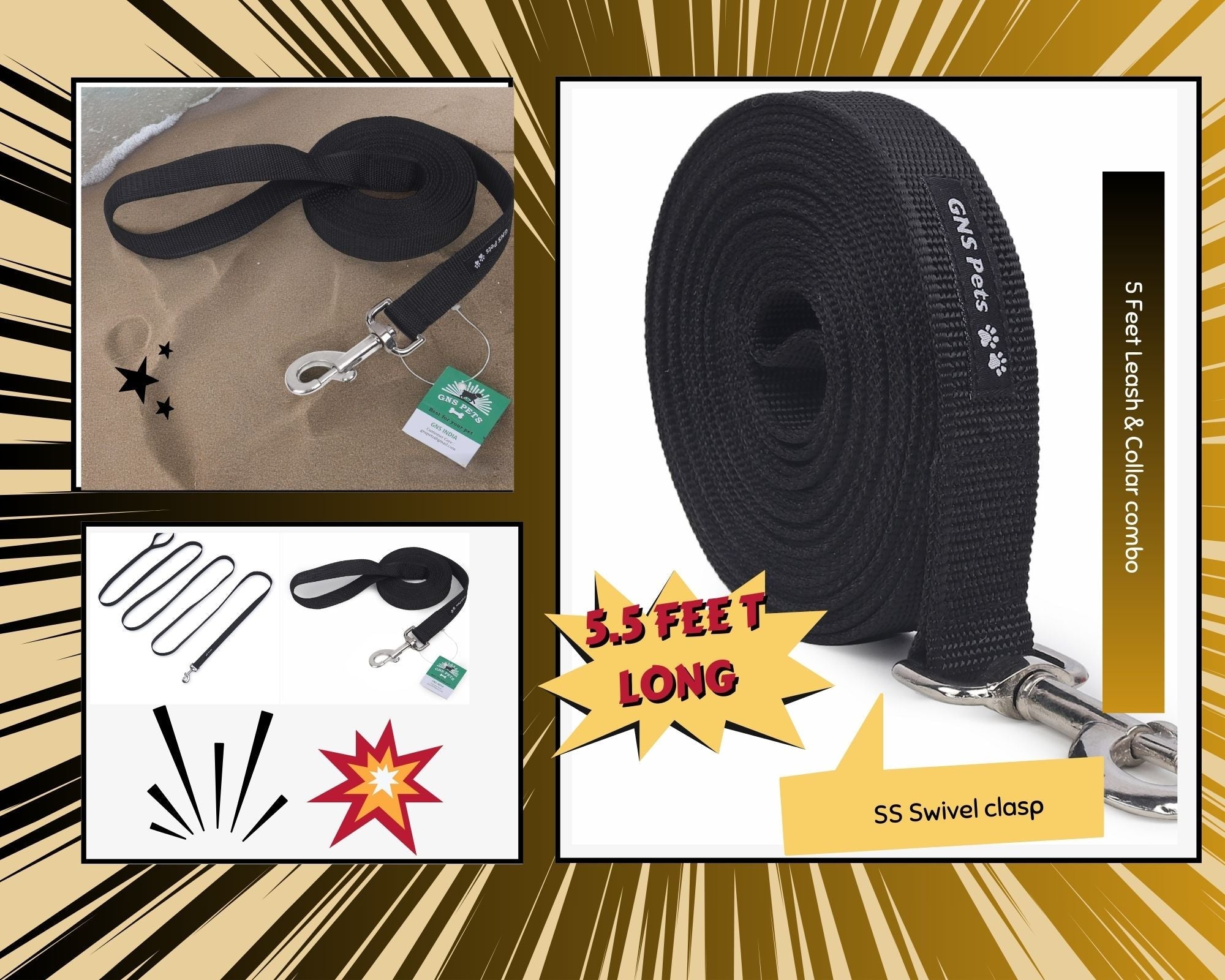 Dog Leash- 5.5 Feet- Black