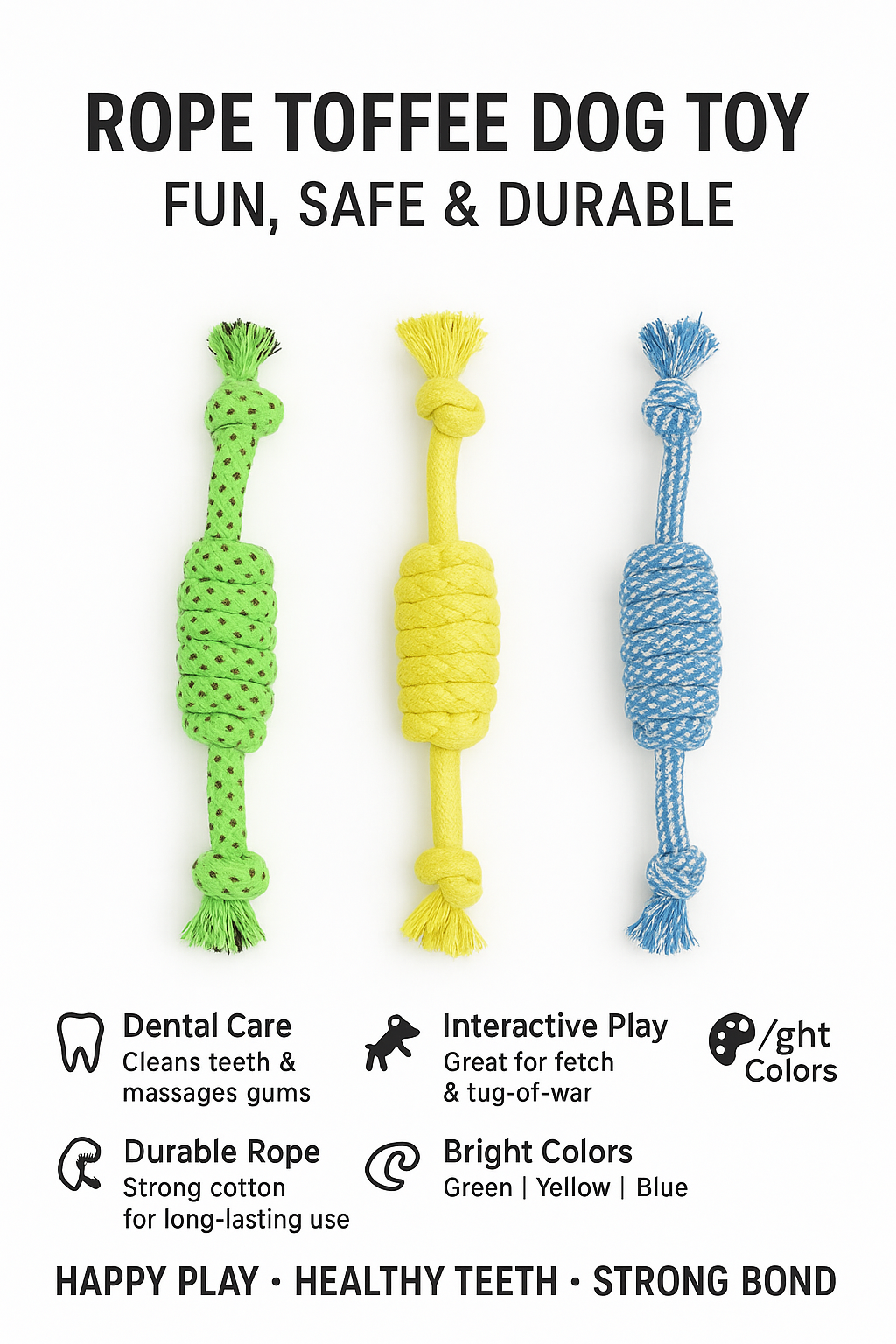 Durable Rope Toffee Dog Toy – Fun, Safe & Dental Care for Dogs