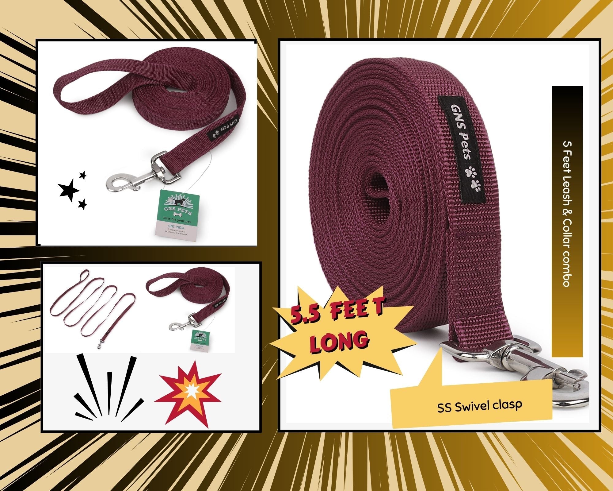 Dog Leash- 5.5 Feet- Mehroon