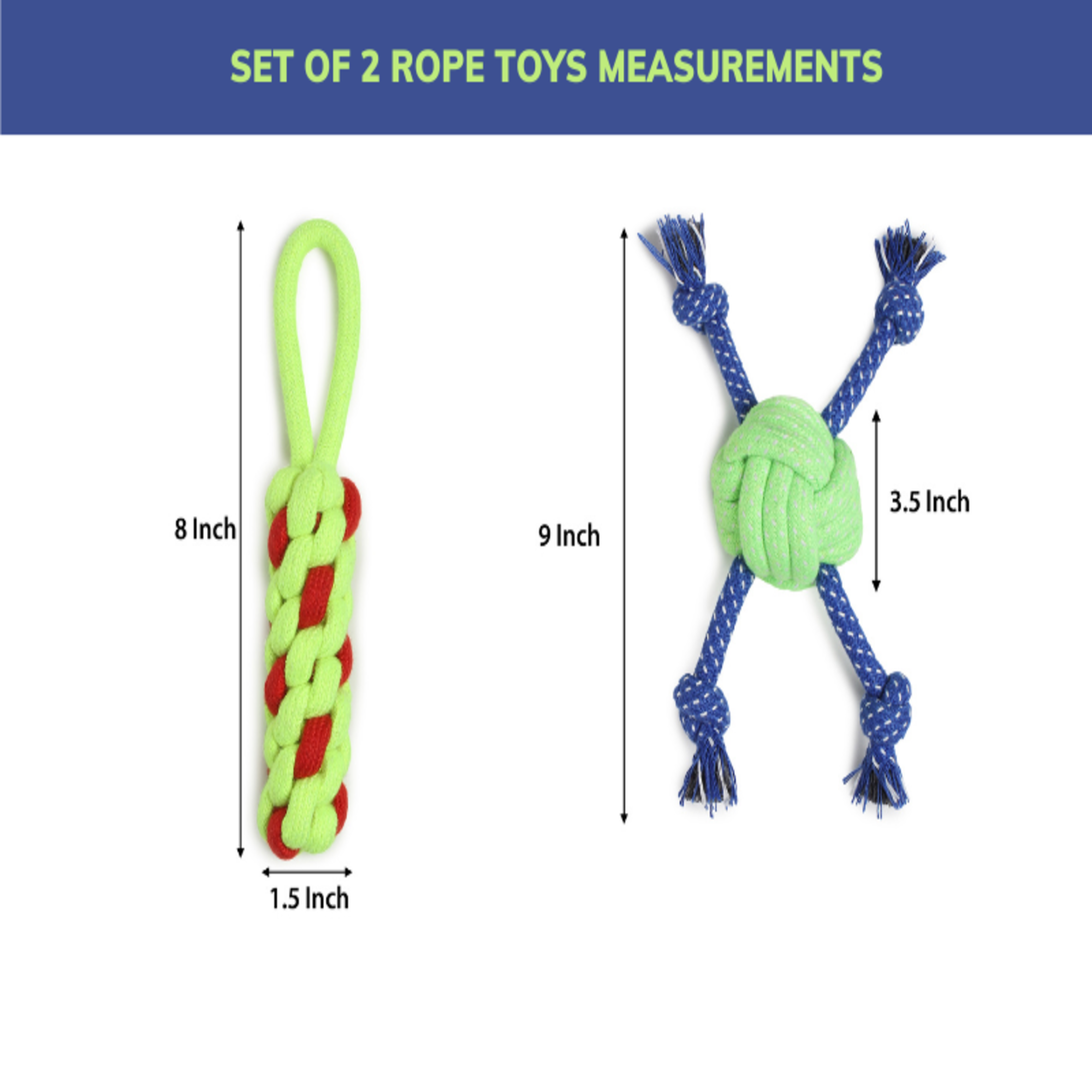 Set of 2 Durable Dog Rope Toys – Chew, Tug & Fetch Play for Small & Medium Dogs | Safe Cotton Pet Teething Toys