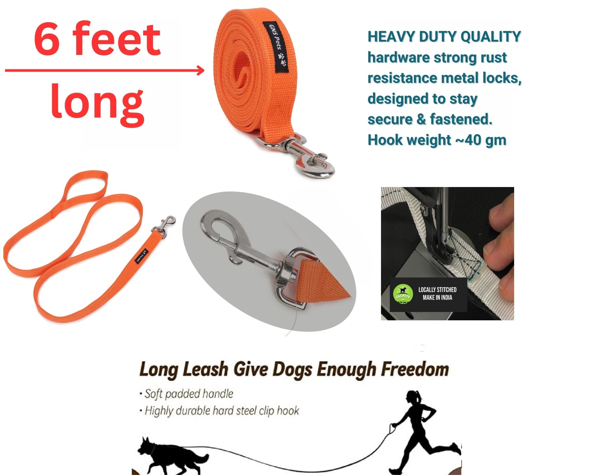 Dog Leash- 5.5 Feet- Orange