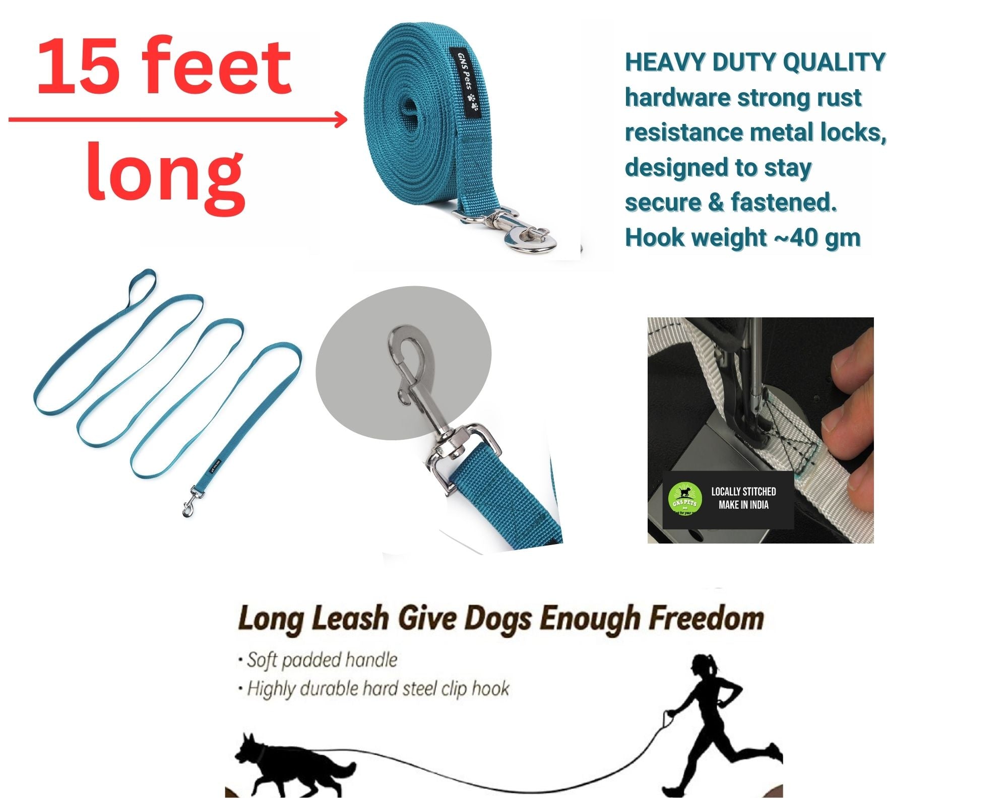 15 Feet Long Nylon Webbing Puppy Dog Training Durable Nylon Dog Leash & Collar Set – Strong, Adjustable & Comfortable for All Breeds