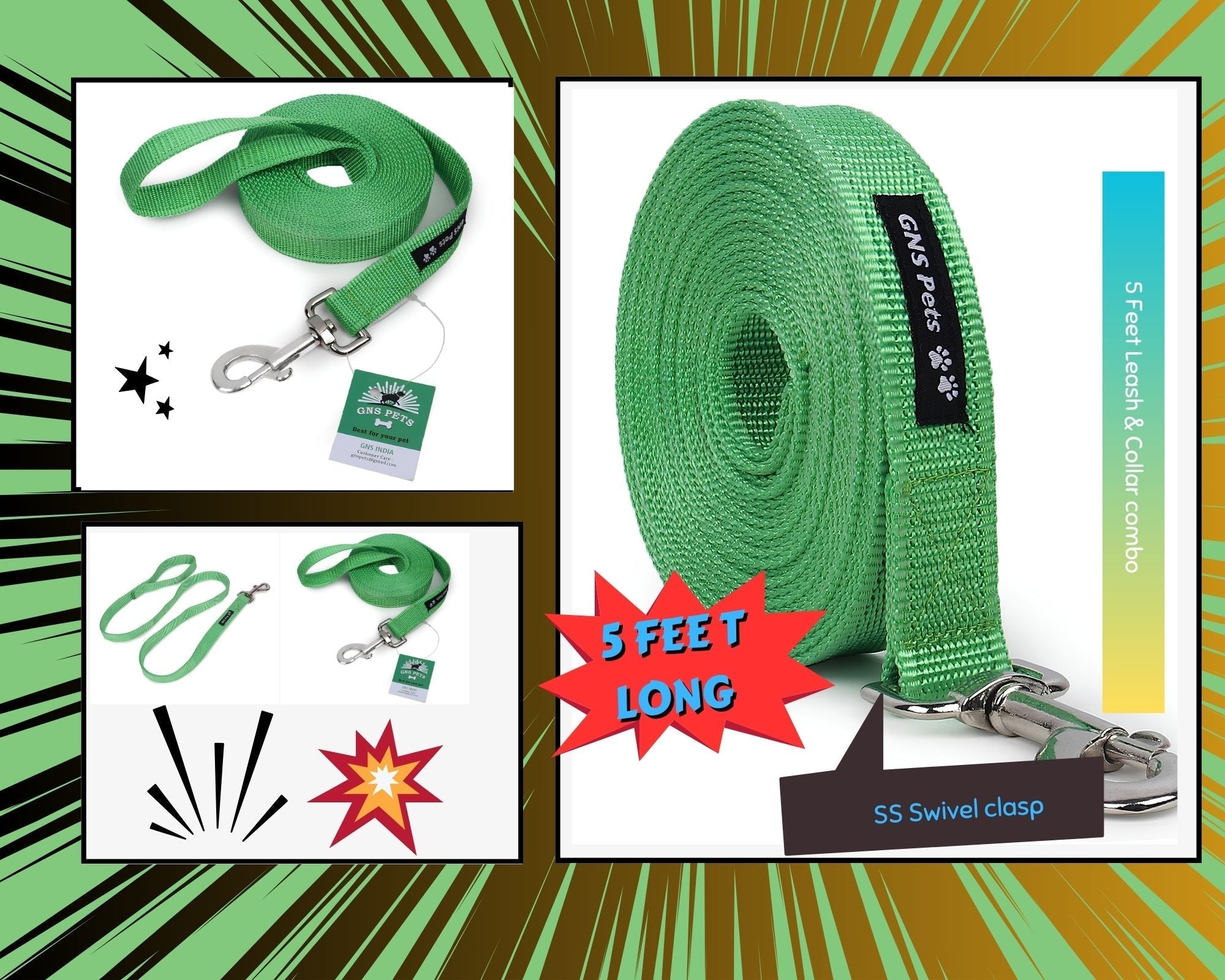 Dog Leash- 5.5 Feet- Green