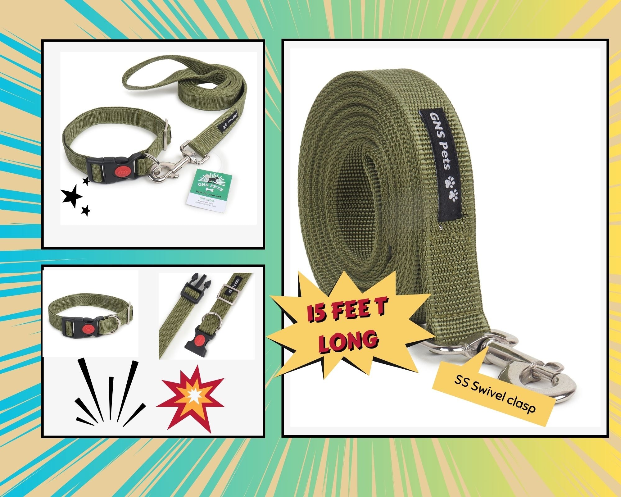 Dog Leash & Collar Set - 6FT- Olive