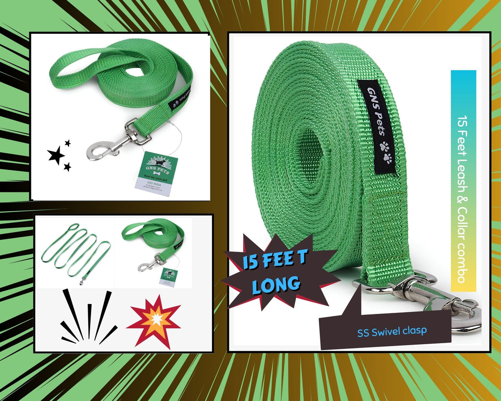 PET Training Leash 15 feet long with strong Hook - 15FT- Green