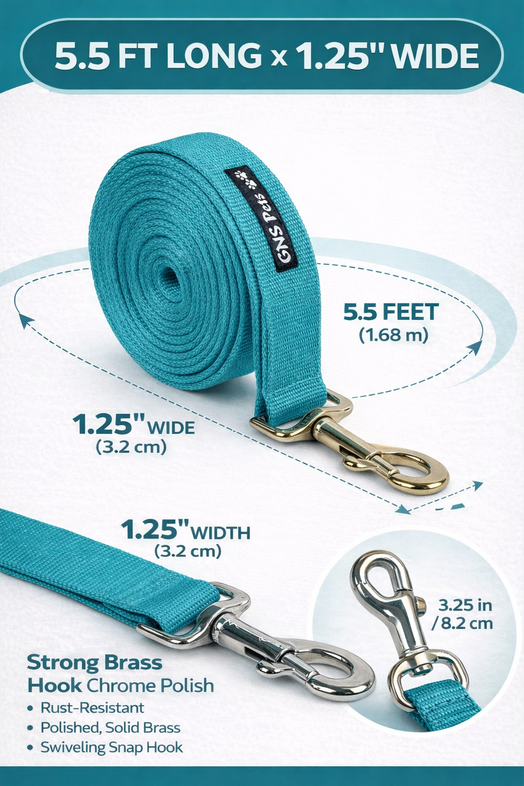 Dog Leash- 5.5 Feet- Turquois Blue