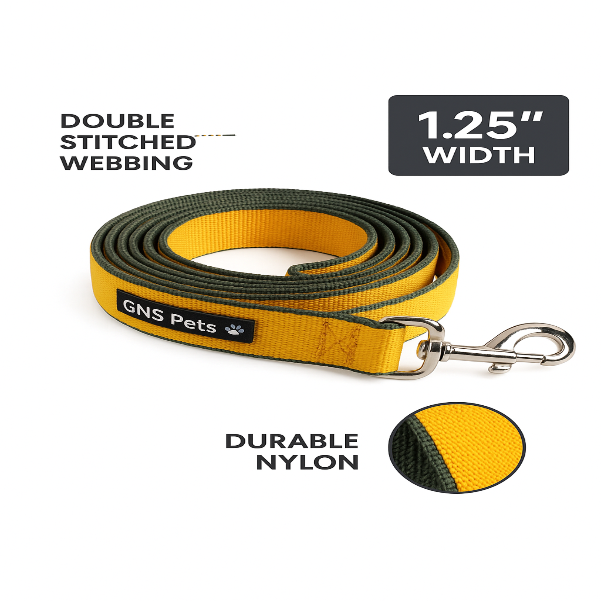 Double webbing Leash- 6 FT Yellow
