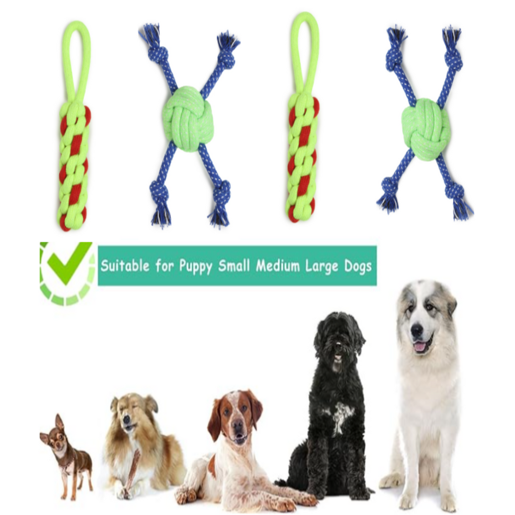Set of 2 Durable Dog Rope Toys – Chew, Tug & Fetch Play for Small & Medium Dogs | Safe Cotton Pet Teething Toys