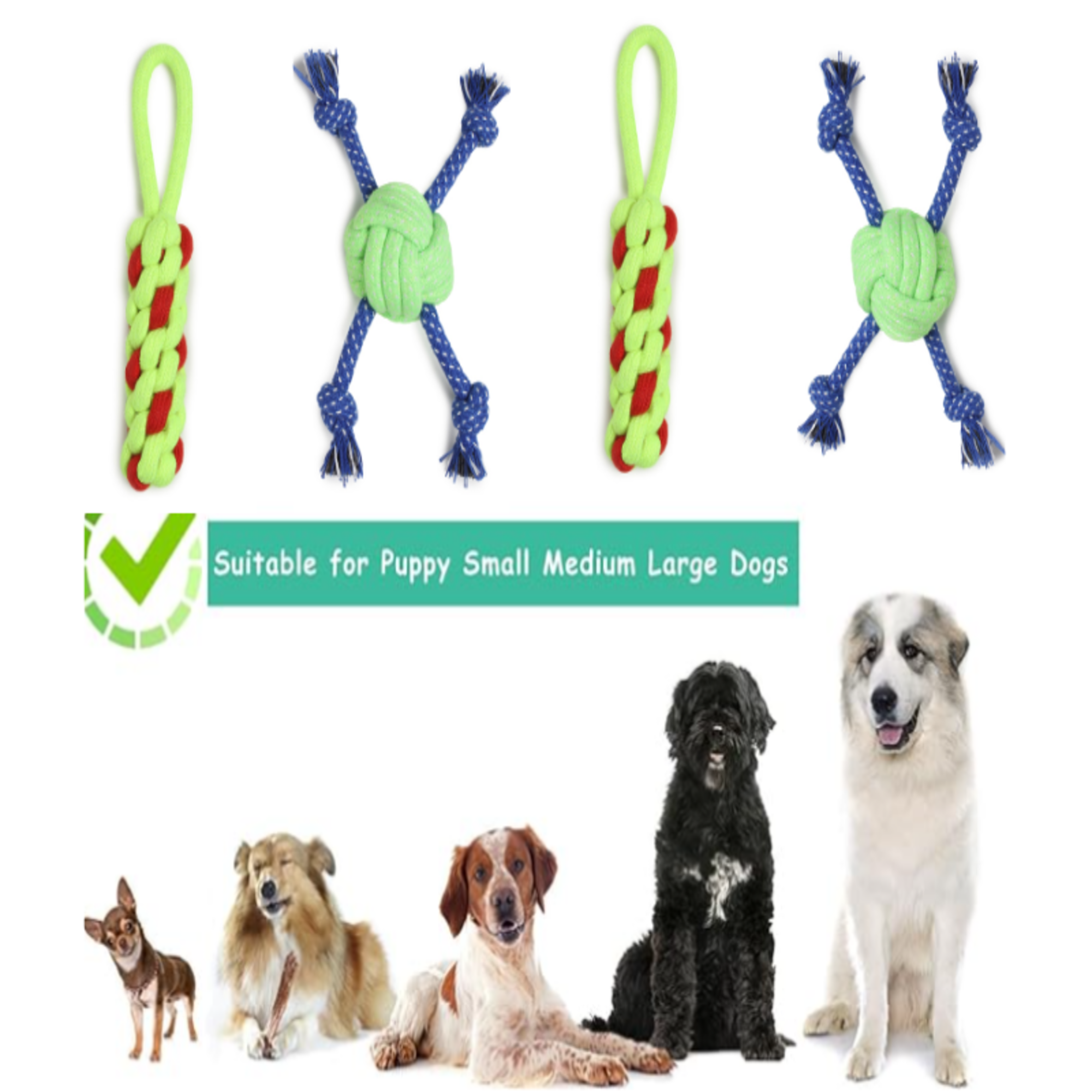 Set of 2 Durable Dog Rope Toys – Chew, Tug & Fetch Play for Small & Medium Dogs | Safe Cotton Pet Teething Toys