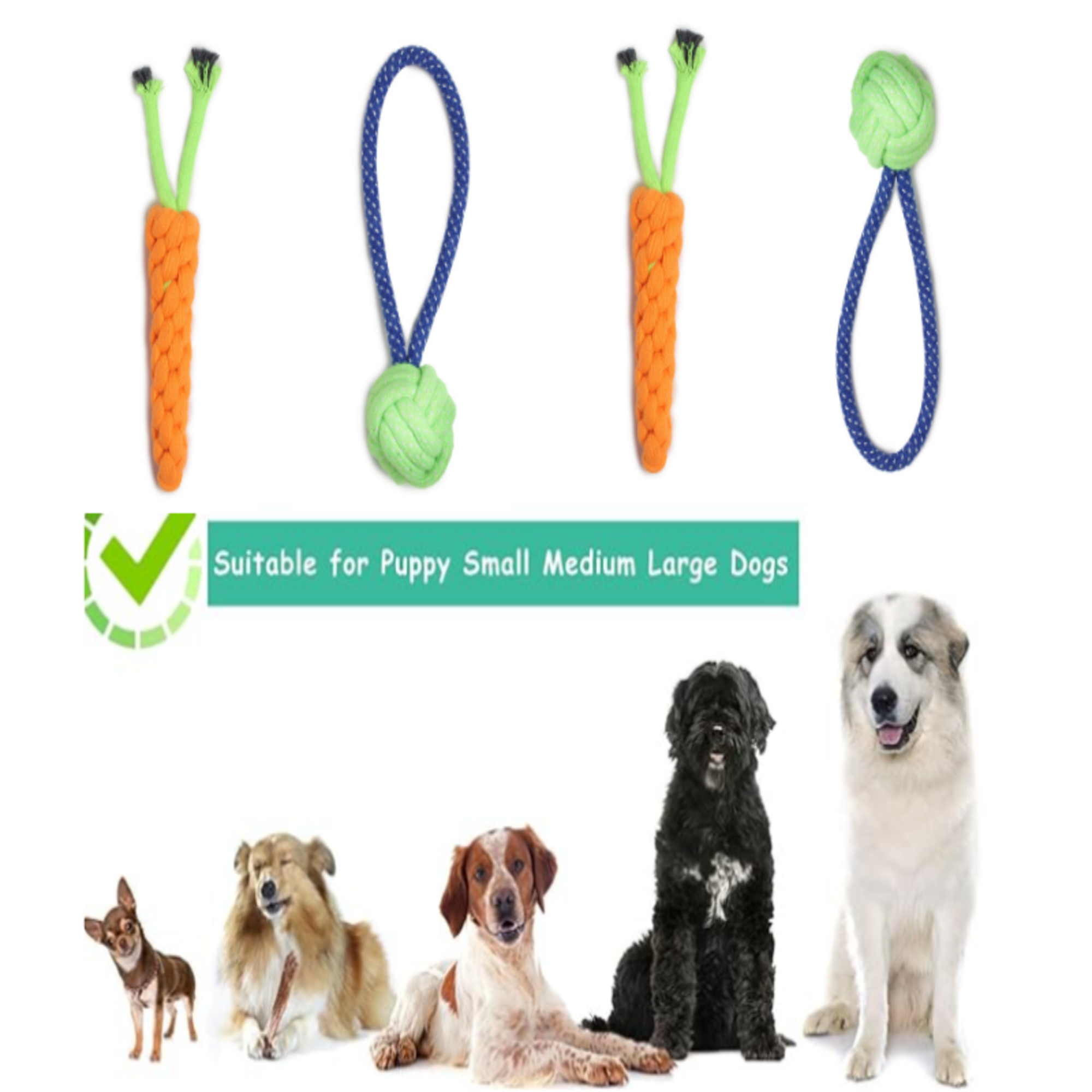 Durable dog rope toy for chewing, tugging & teething. Safe cotton, tough knots & perfect for puppies or aggressive chewers.