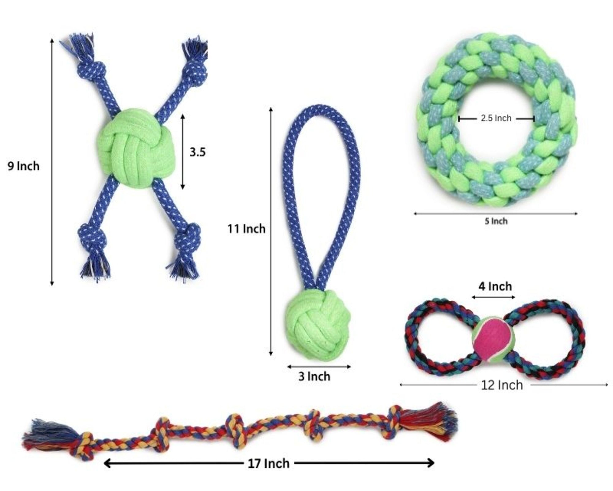 GNS PETs Large Rope Toys Set for Dogs – Durable Chew, Tug & Fetch Play Pack (5 Pieces, Multi-Color)