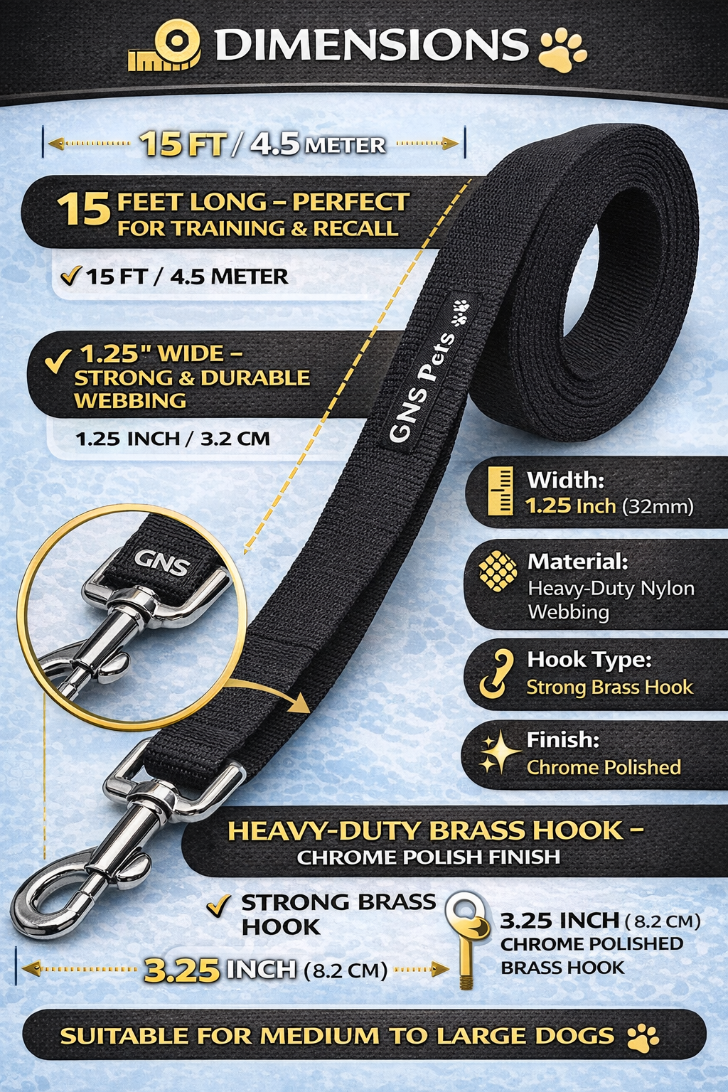 Training Leash 15 feet- Black