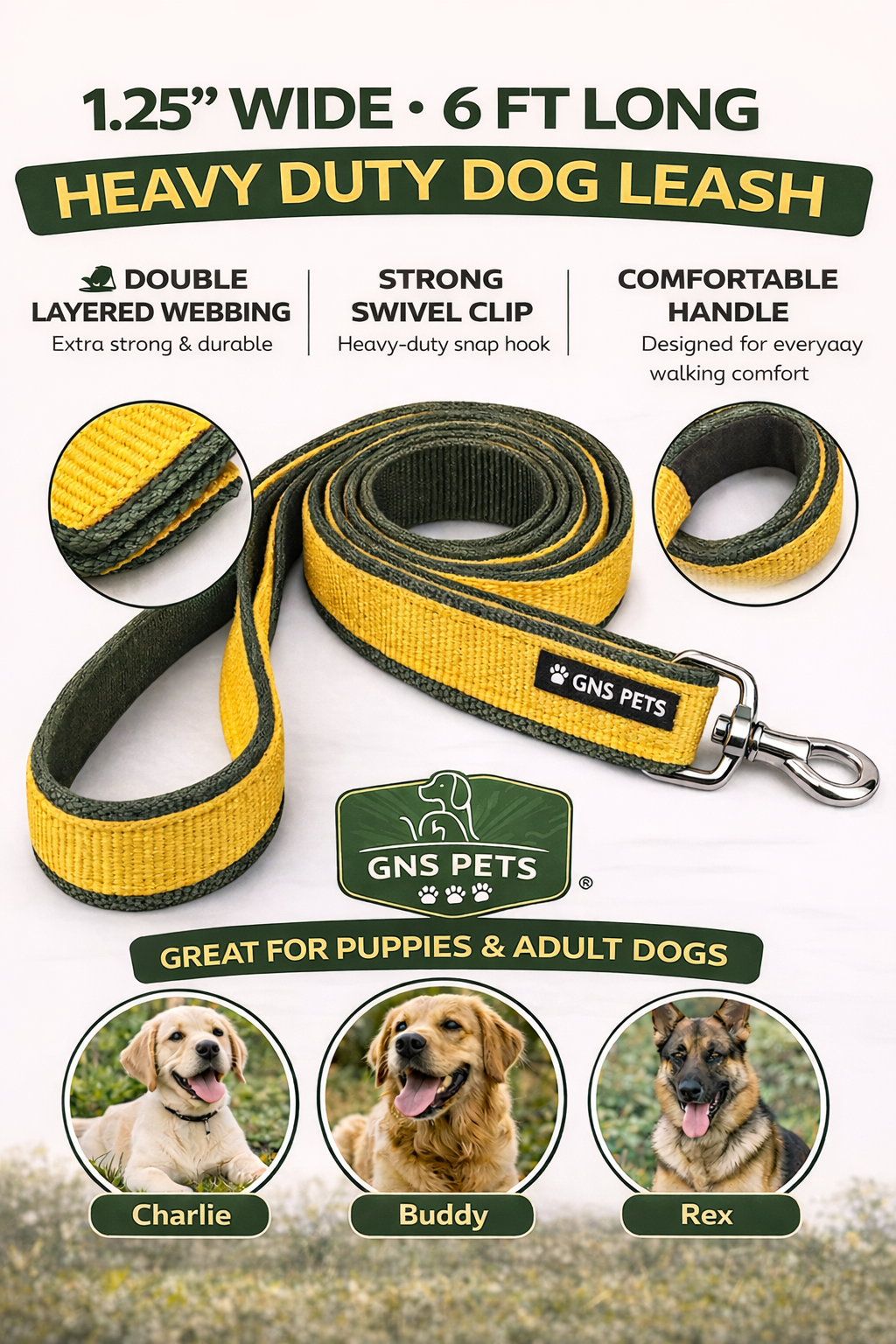 Double webbing Leash- 6 FT Yellow