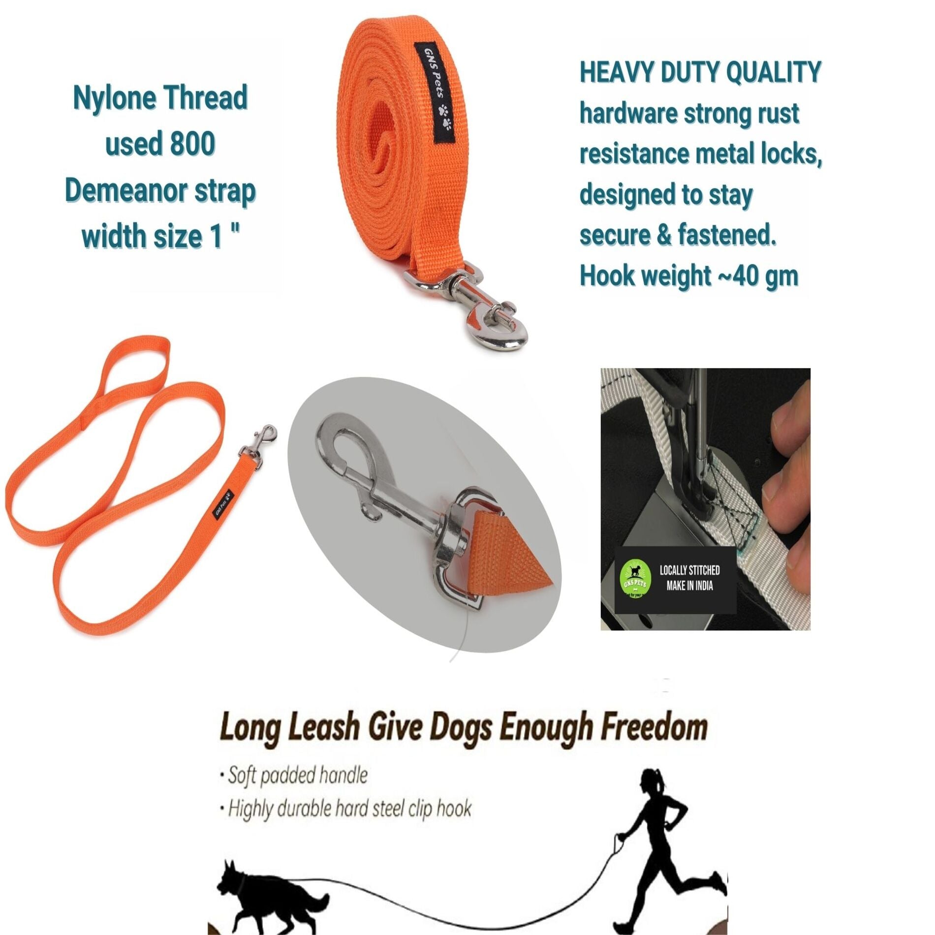 Dog Leash- 5.5 Feet- Orange