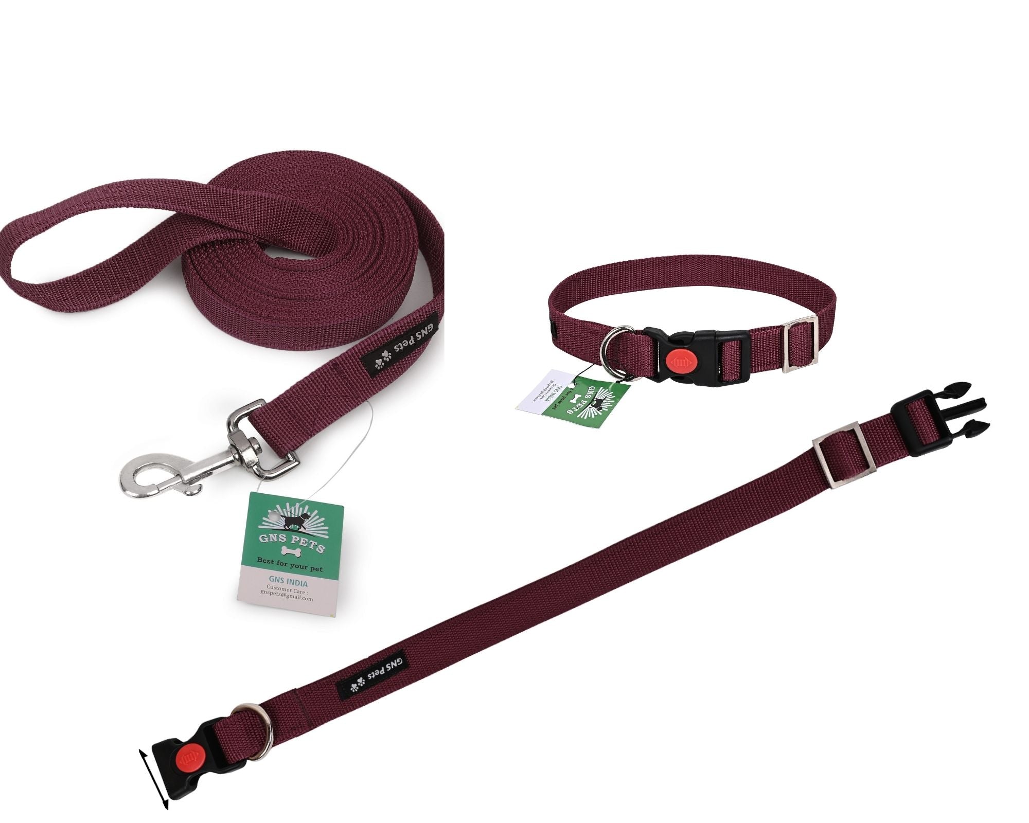 Dog Leash & Collar Set - 15FT- Maroon