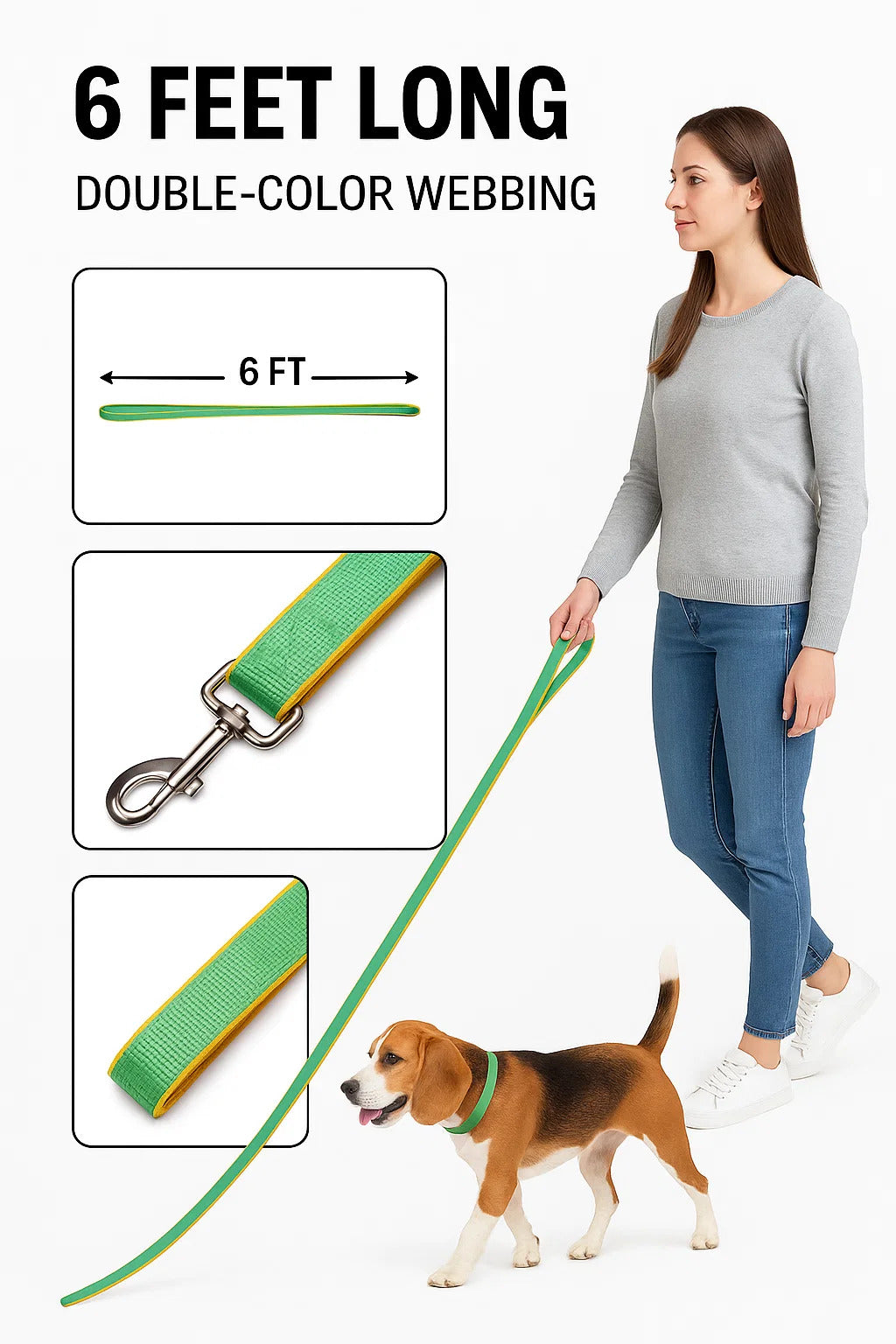6 Feet Dog Leash - Green