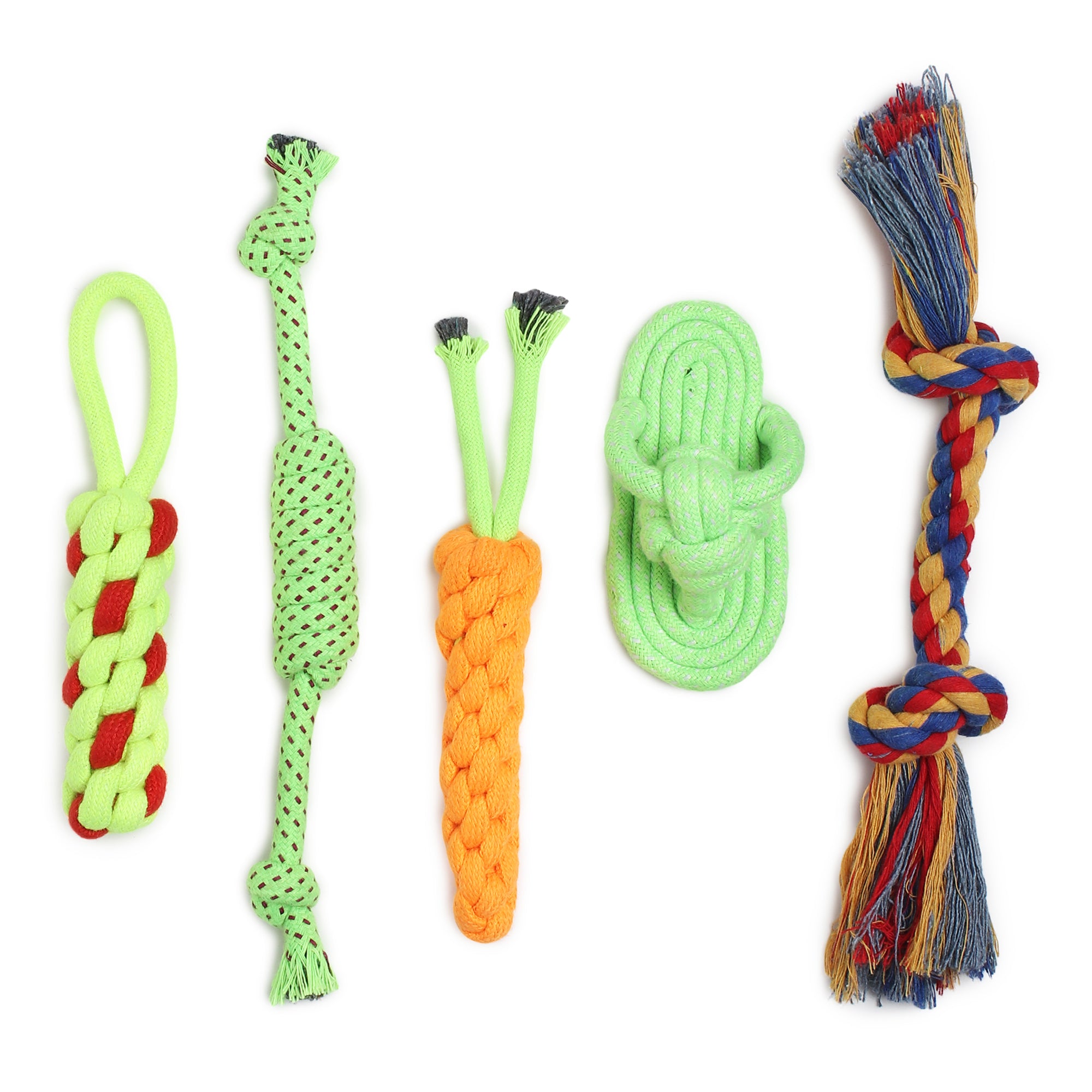 Set of 5 Durable Dog Rope Toys – Chew, Tug, Fetch & Teething Play for Puppies, Small & Medium Dogs | Safe Cotton Pet Toys