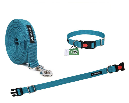 15 Feet Long Nylon Webbing Puppy Dog Training Durable Nylon Dog Leash & Collar Set – Strong, Adjustable & Comfortable for All Breeds