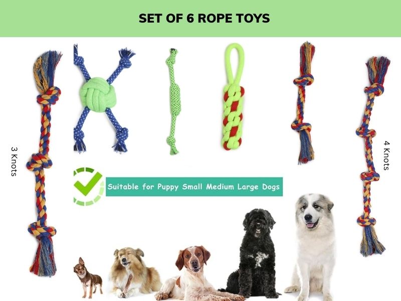 Dog Rope Toys Set of 6 | Durable Chew, Tug & Fetch Training Toys for Puppies & Medium Dogs