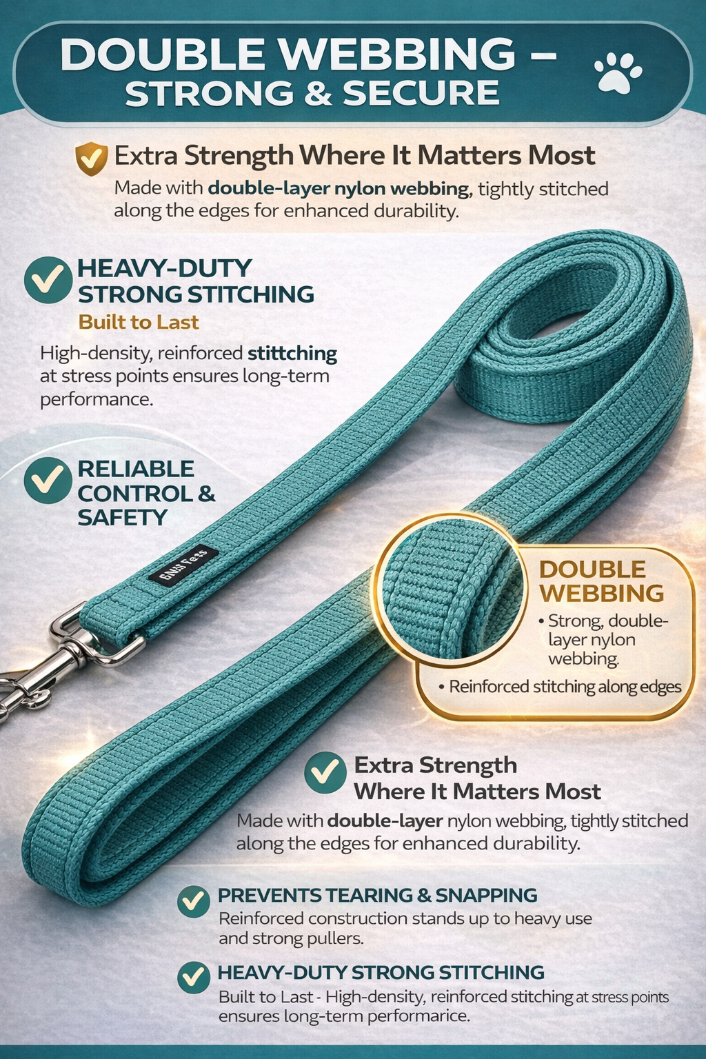 Dog Leash- 5.5 Feet- Turquois Blue