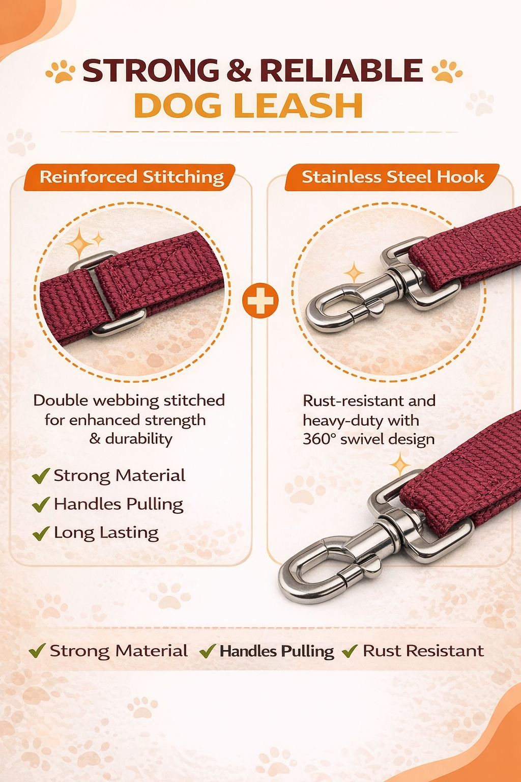 Dog Leash- 5.5 Feet- Mehroon