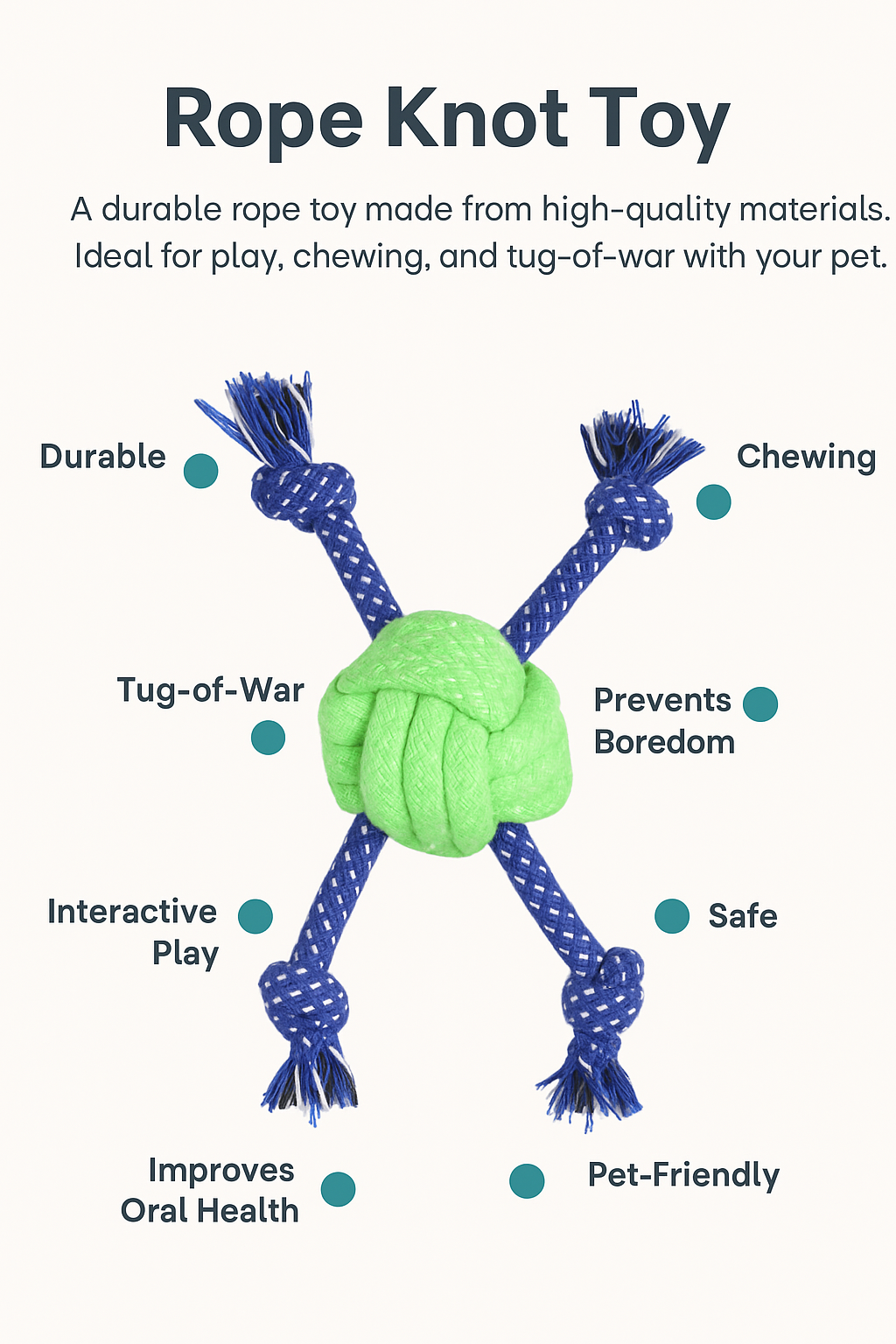 Durable Dog Rope Toy with Knotted Ball – Chew, Tug & Fetch Interactive Pet Play Rope