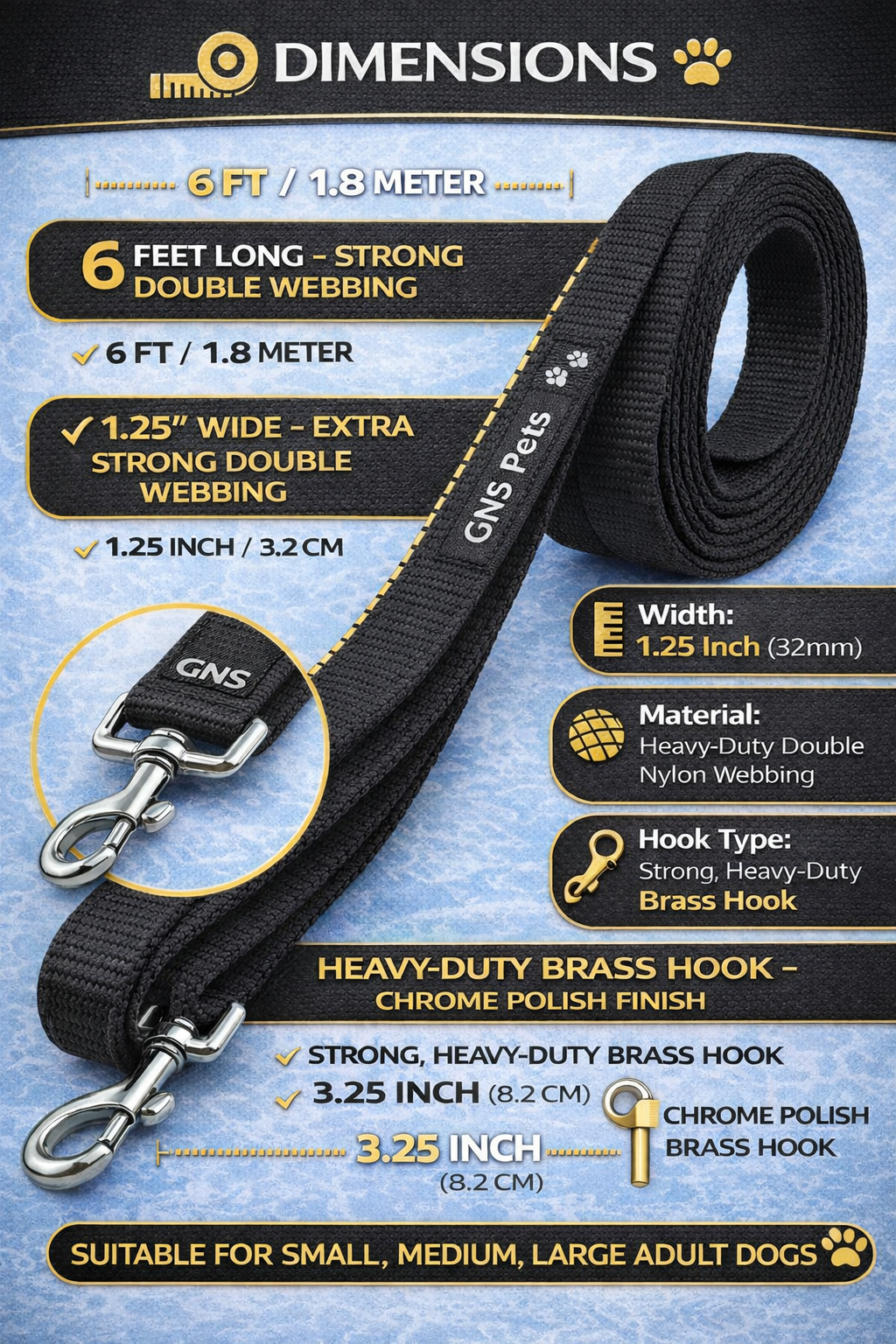 Dog Leash- 5.5 Feet- Black