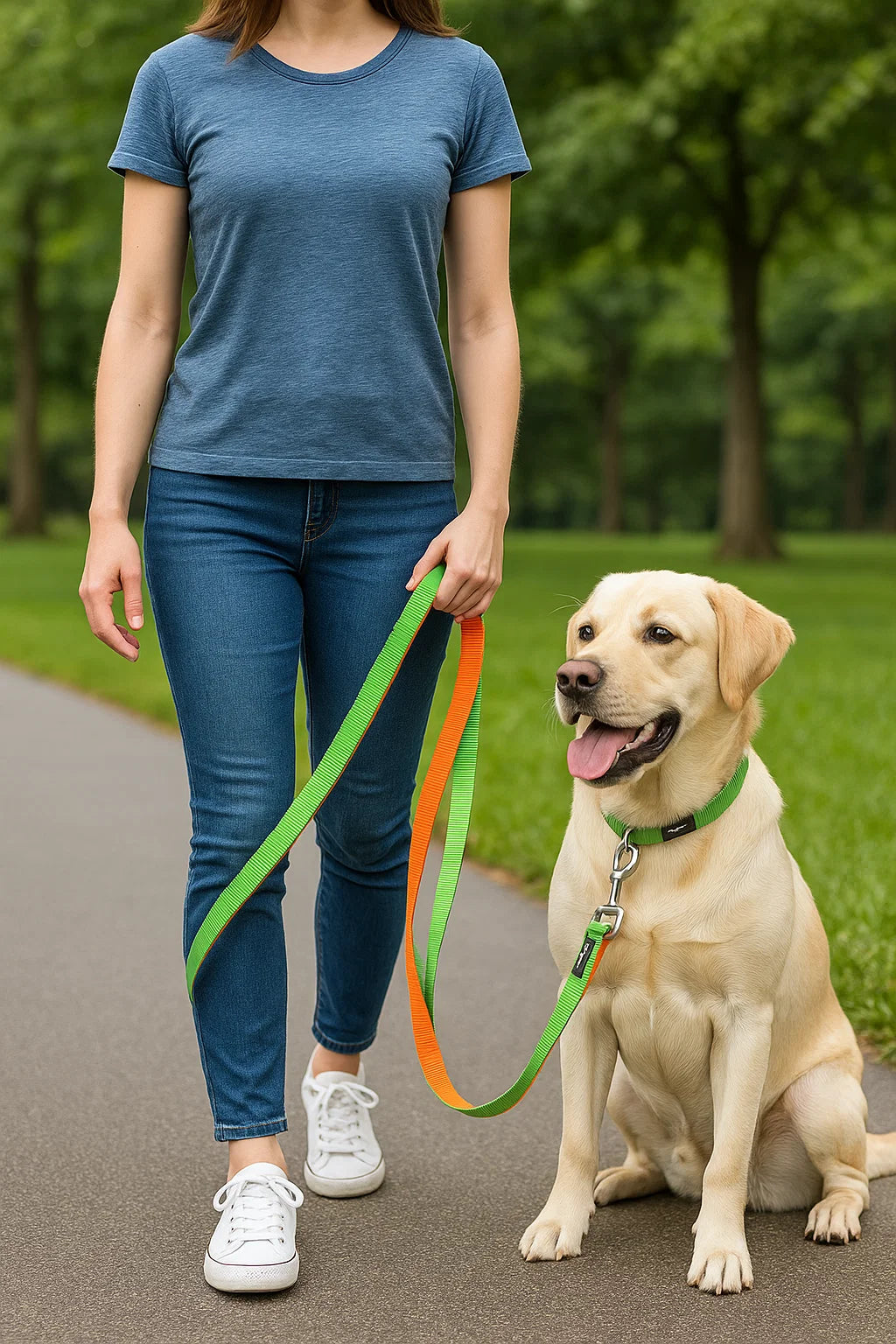 Double webbing Leash- 6 FT Green