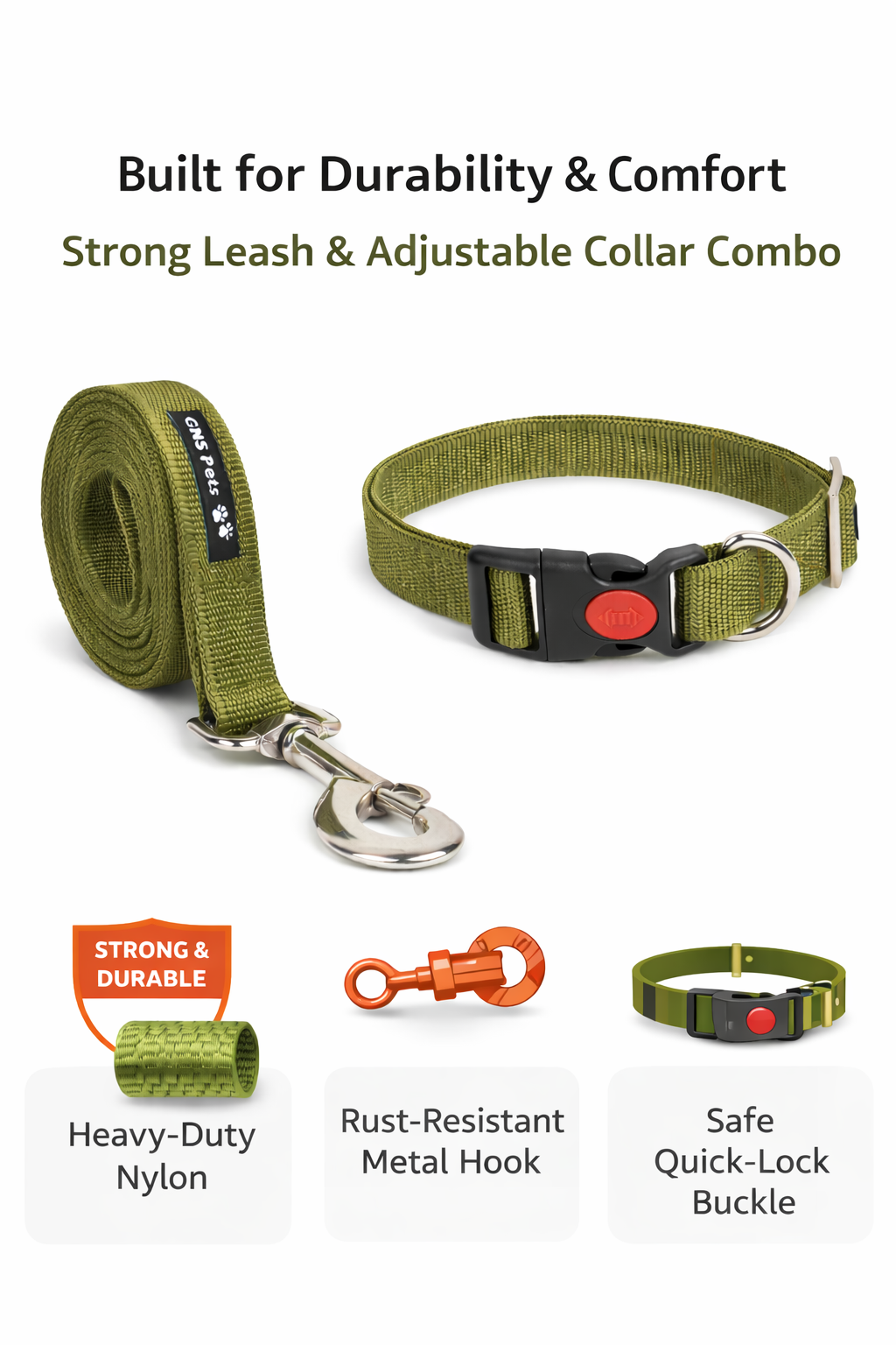 Dog Leash & Collar Set - 6FT- Olive