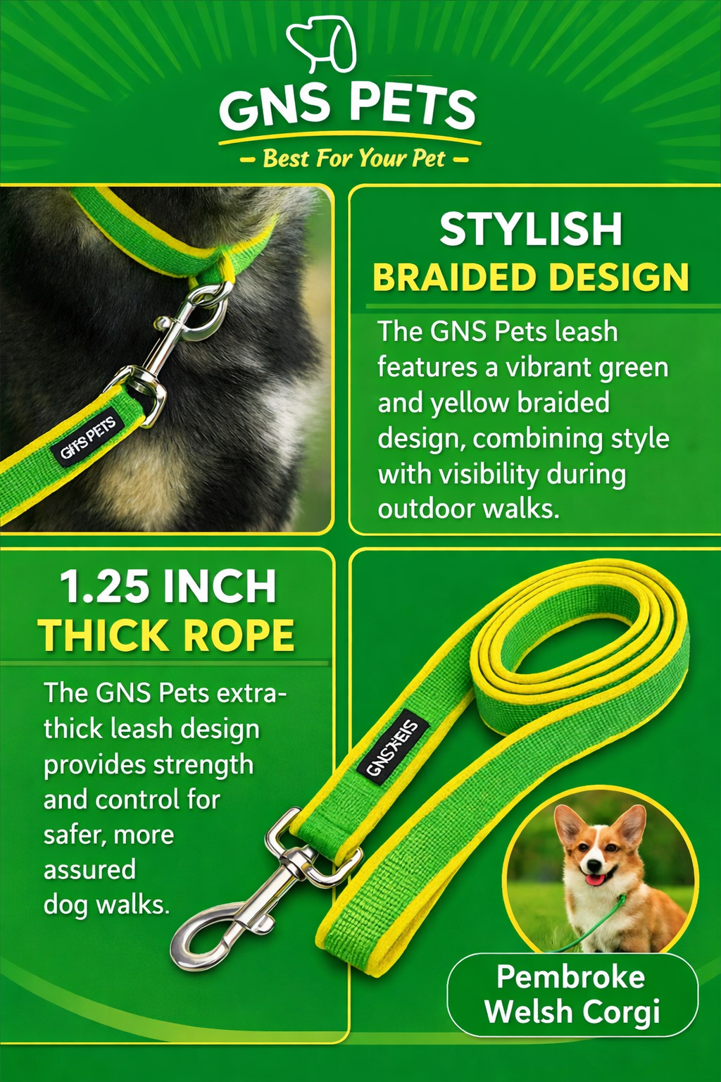 6 Feet Dog Leash - Green