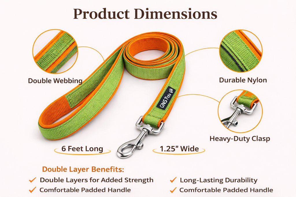Double webbing Leash- 6 FT Green