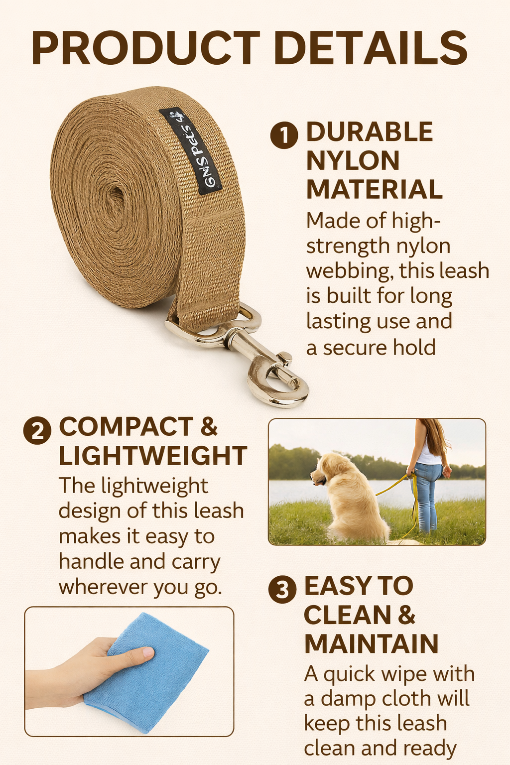 Training Leash - 15 FT-Brown