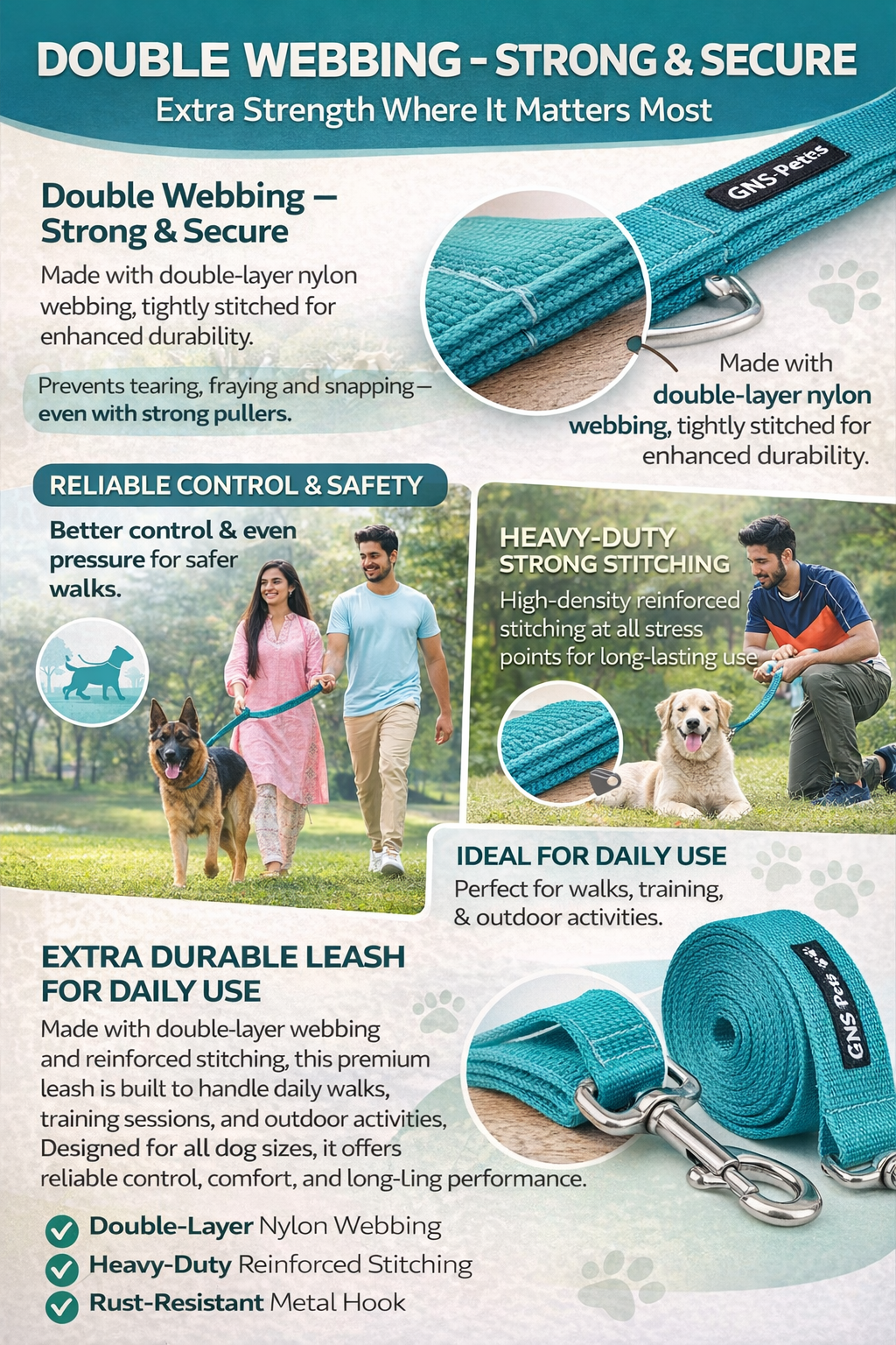 Dog Leash- 5.5 Feet- Turquois Blue