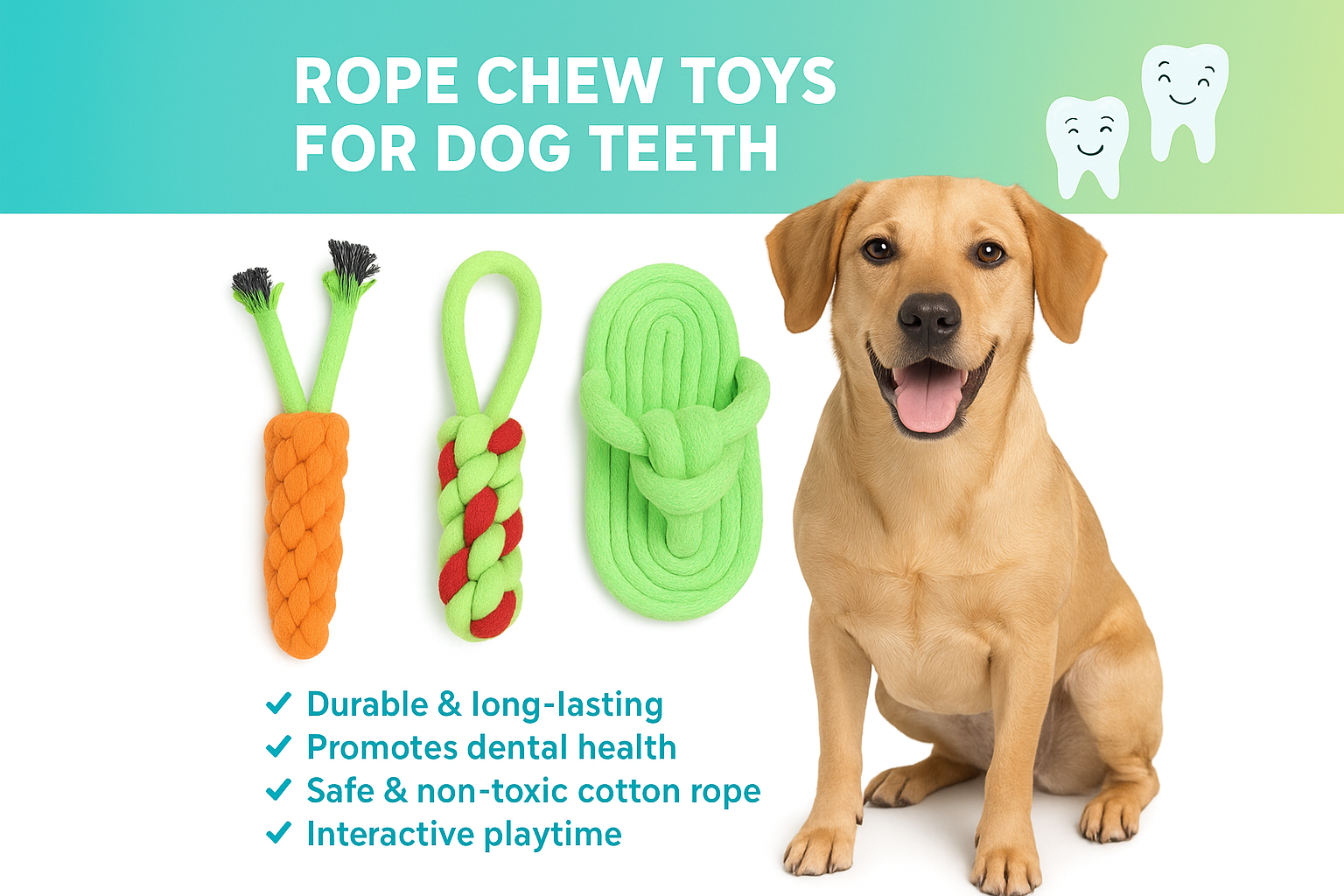 Durable Rope Chew Toys for Dogs | Set of 3 Rope Toys for Dental Health, Teething & Play Training
