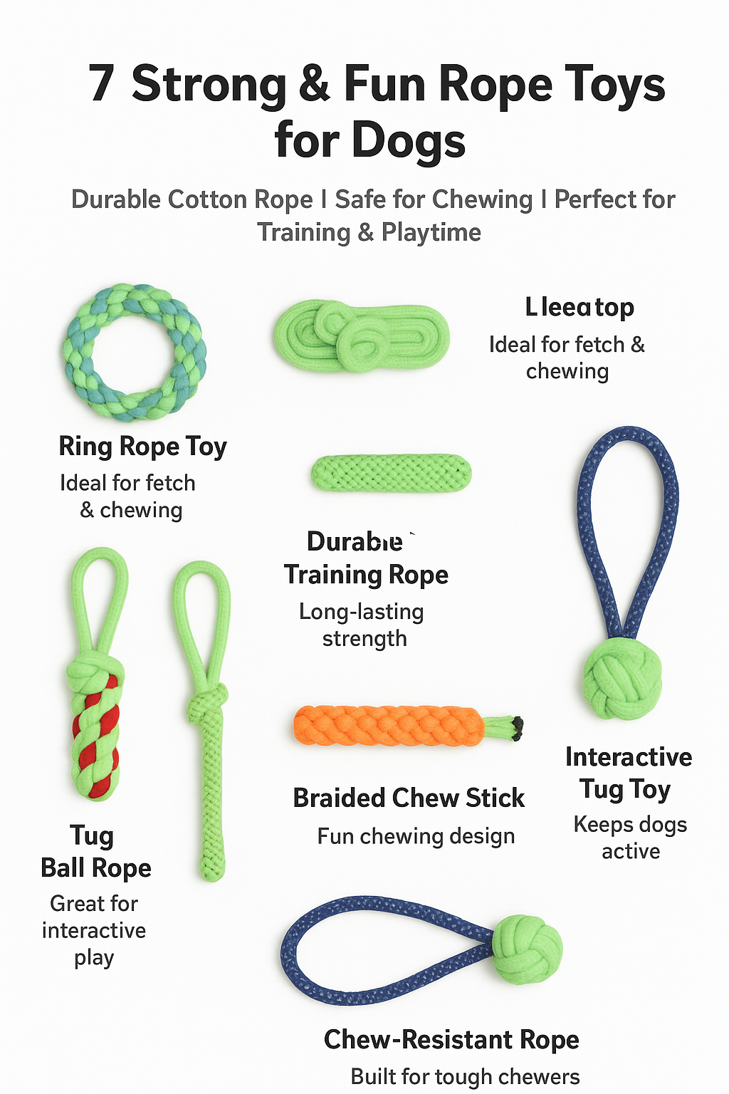 Dog Rope Toys Set of 7 | Chew, Tug & Fetch Toys for Puppies and Medium Dogs
