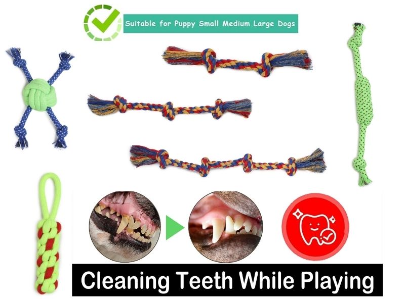 Set of 5 Dog Rope Toys – Includes 3 Knot Rope, 2 Knot Rope, 4 Knot Rope, Ball Rope & Chew Toy | Durable Cotton Chew & Tug Toys for Dogs