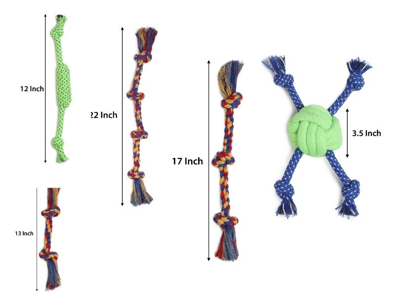 Set of 5 Dog Rope Toys – Includes 3 Knot Rope, 2 Knot Rope, 4 Knot Rope, Ball Rope & Chew Toy | Durable Cotton Chew & Tug Toys for Dogs