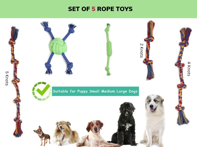 Durable Rope Dog Toys Set of 5 | Chew, Tug & Fetch Training Toys for Puppies & Medium Dogs